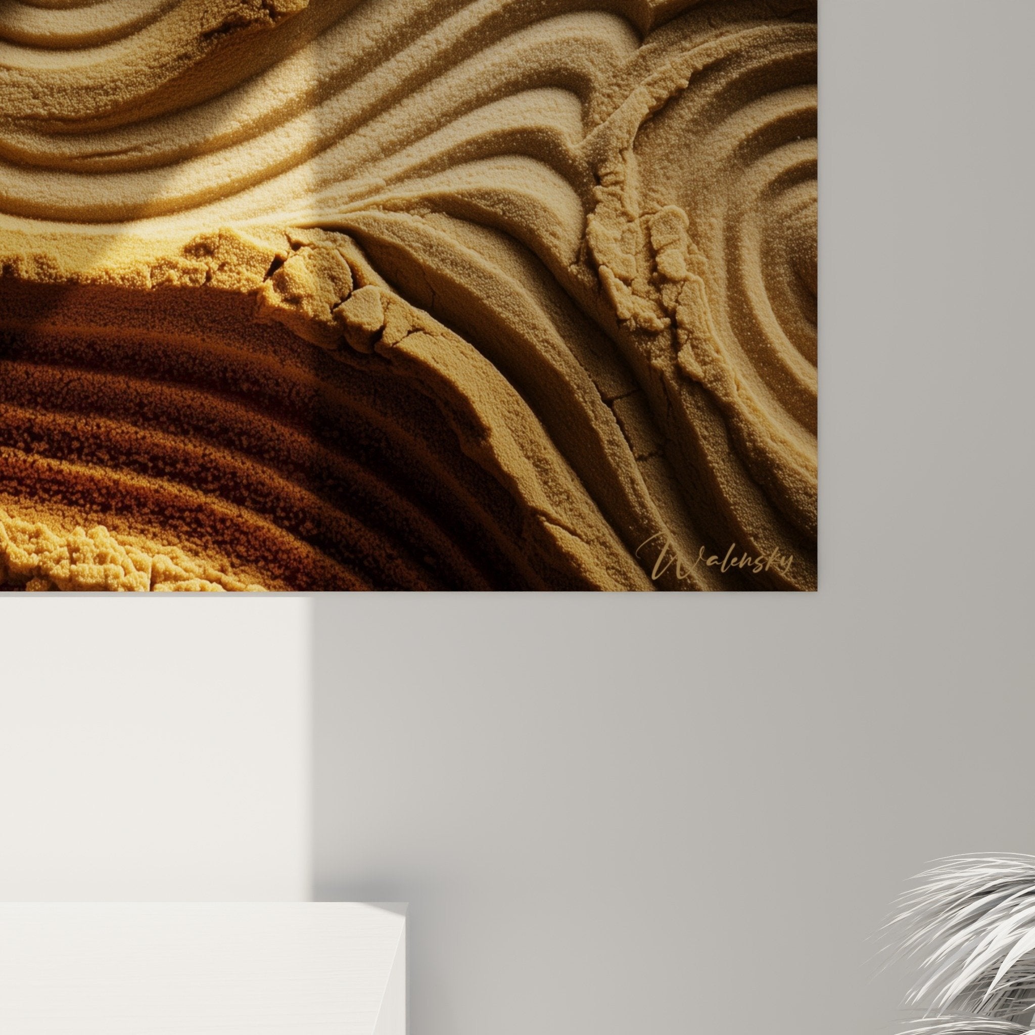 vue ensemble tableau spirales dorées formations géologiques tourbillon minéral décoration contemporaine édition sable