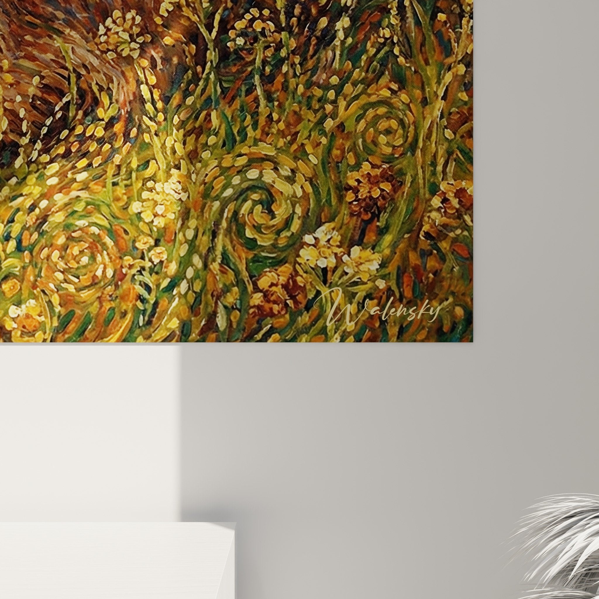 Gesamtansicht Kunstwerk Irish Wolfhound Igel goldene Wirbel künstlerischer Stil Buchmalerei