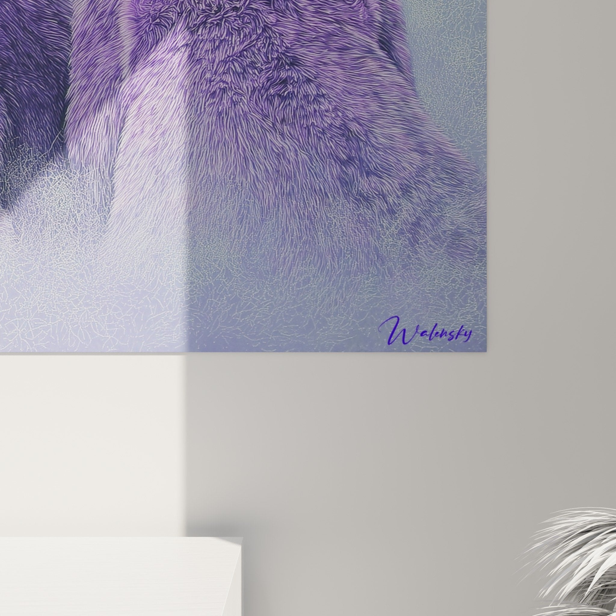 Vue ensemble tableau lions violets salon contemporain decoration murale artistique moderne