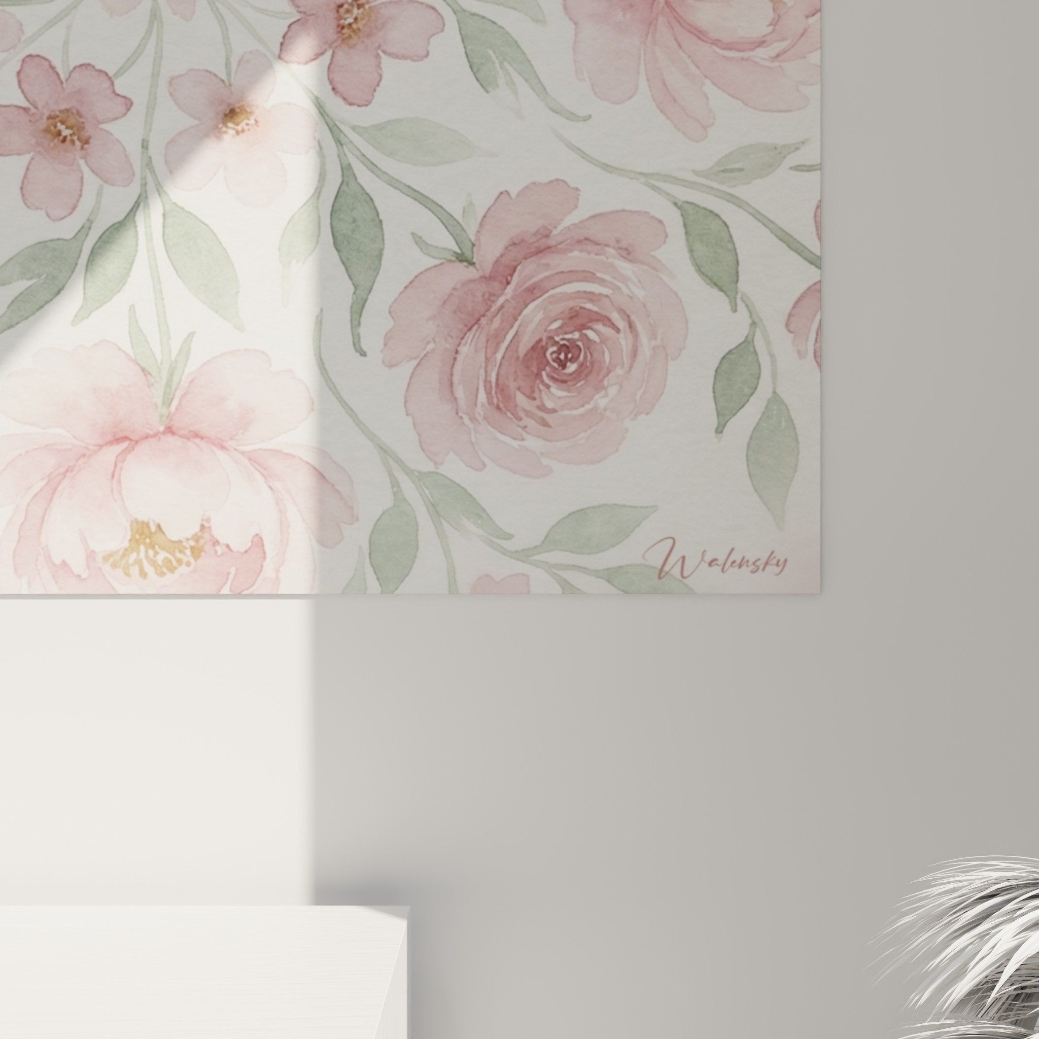 Vue ensemble tableau mandala floral rose vert composition circulaire zen