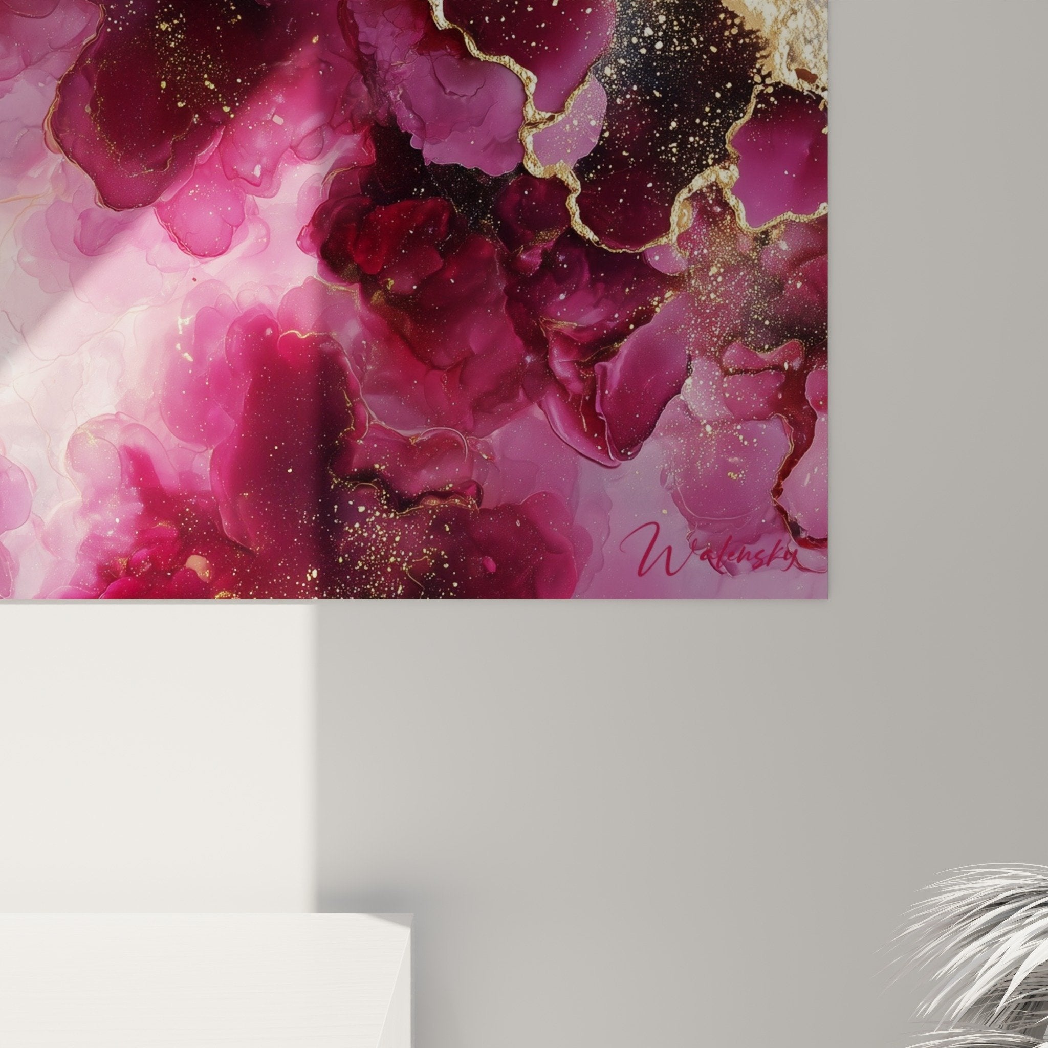 abstract marble wall art living room contemporary home decor elegant purple and gold mural