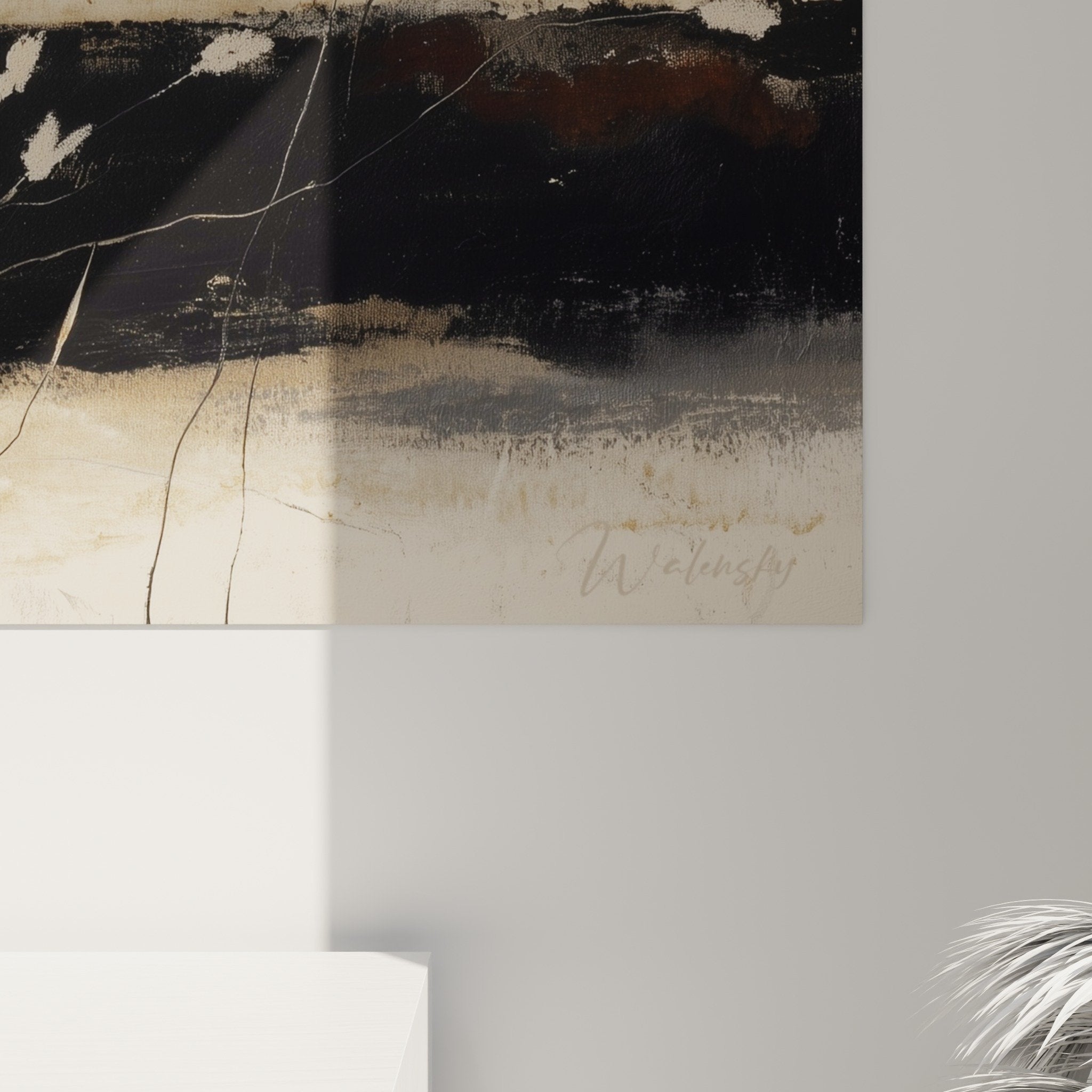 Full view minimalist botanical artwork with grasses contemporary interior decoration