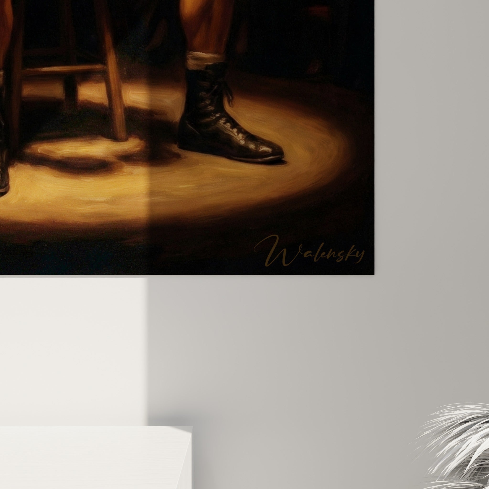 Vue en perspective du tableau boxeur sous lumière dramatique