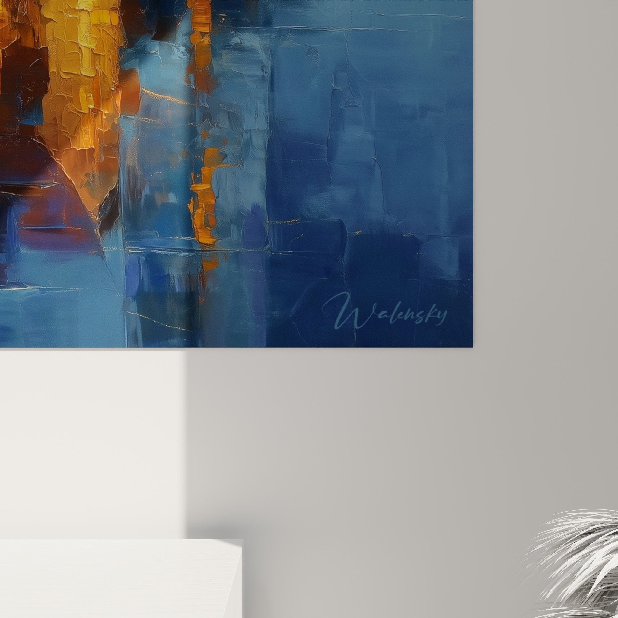 Vue ensemble tableau phare nocturne reflets dores salon decoration feng shui nord eau harmonie