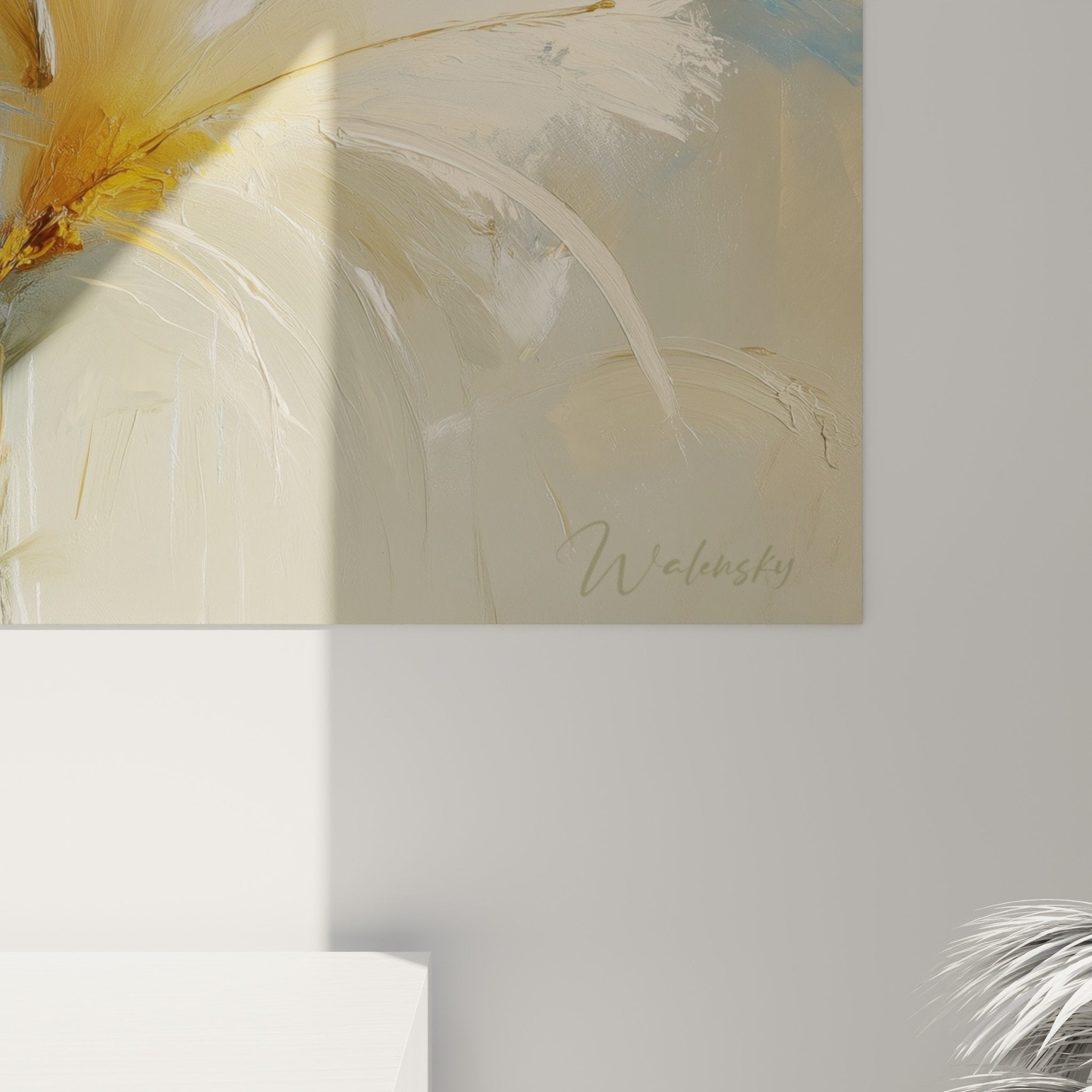 White golden turquoise feathers wall art contemporary living room refined mural decoration