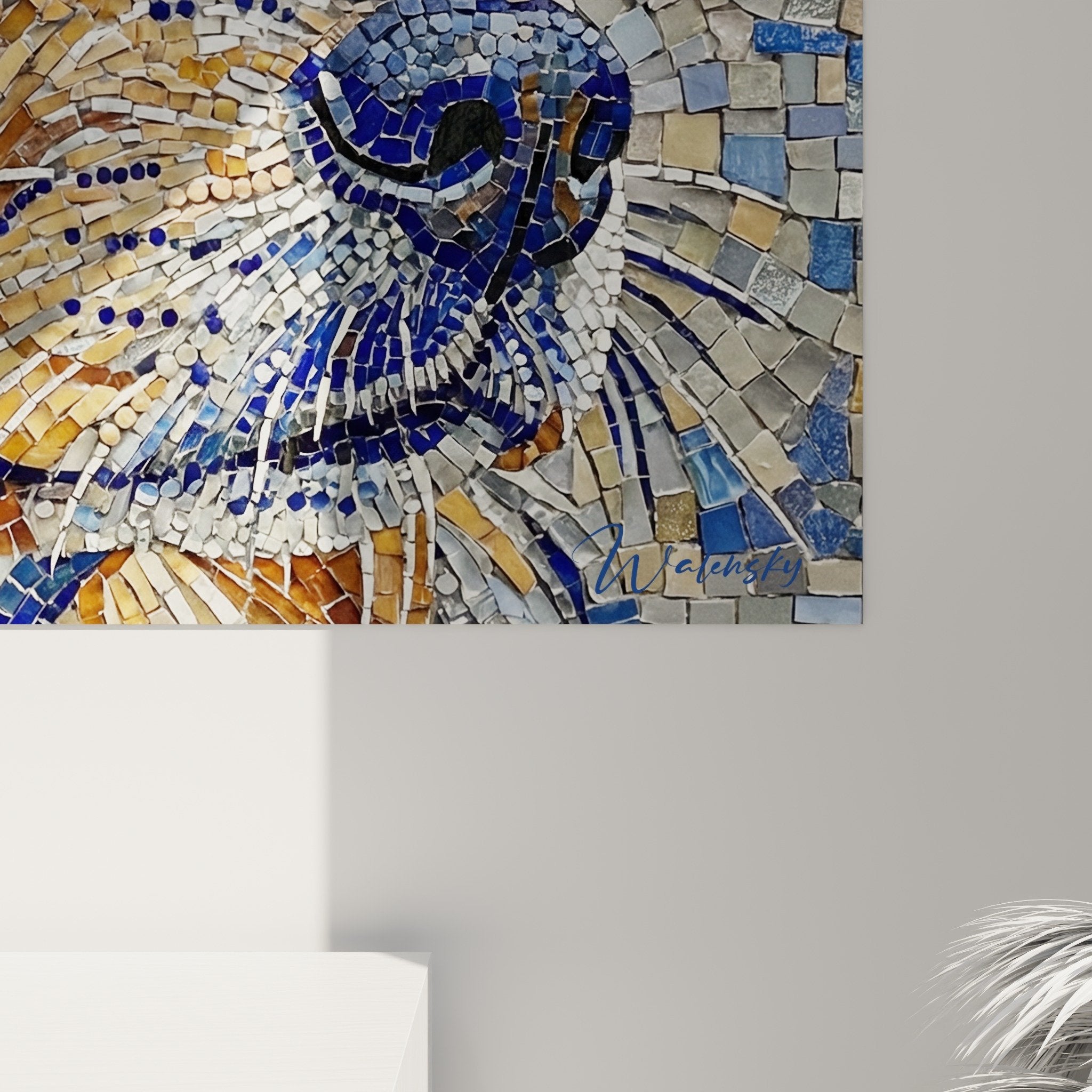 Vue ensemble portrait mosaique berger americain miniature decoration interieure moderne