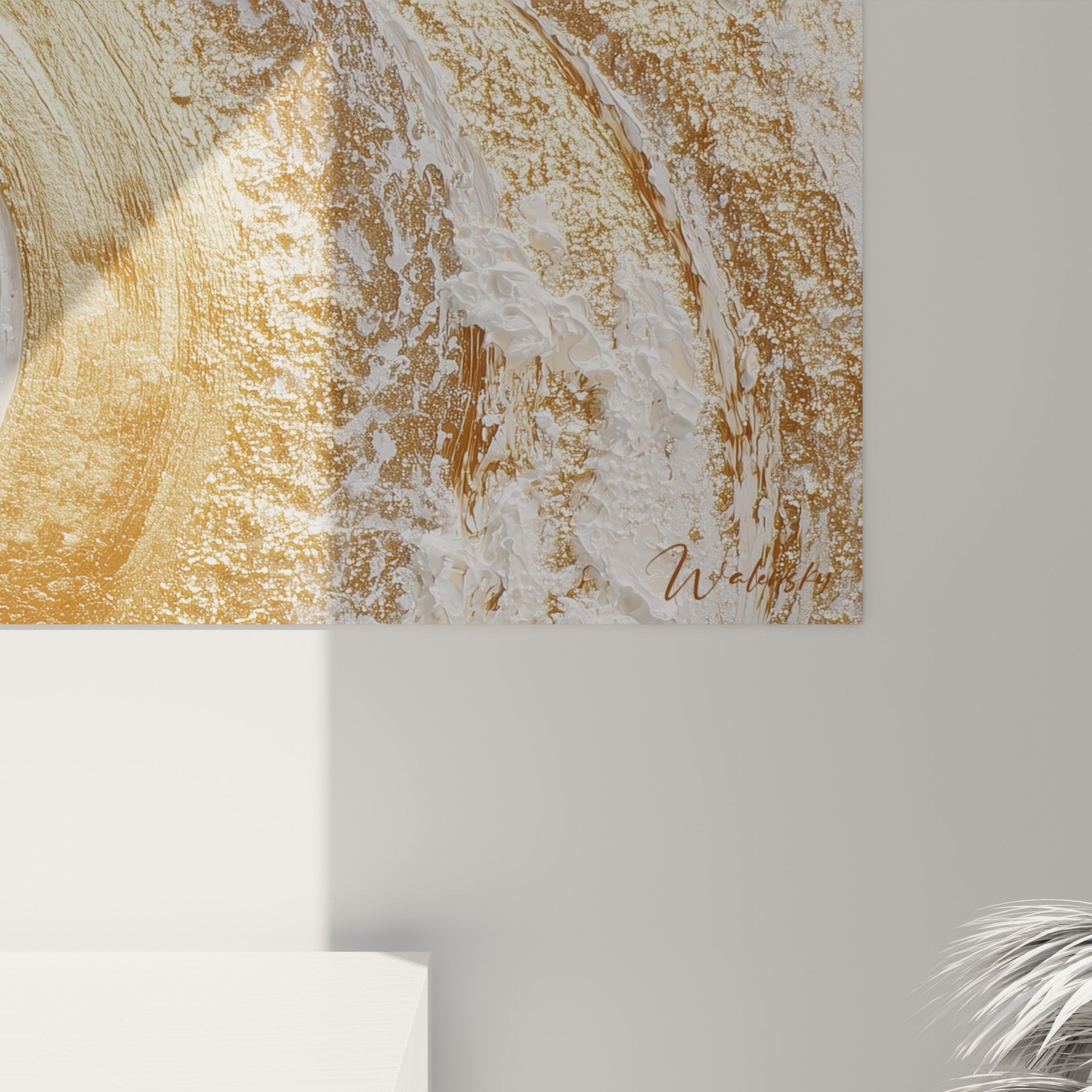 Vue ensemble tableau spirale doree salon decoration murale feng shui centre terre harmonieux