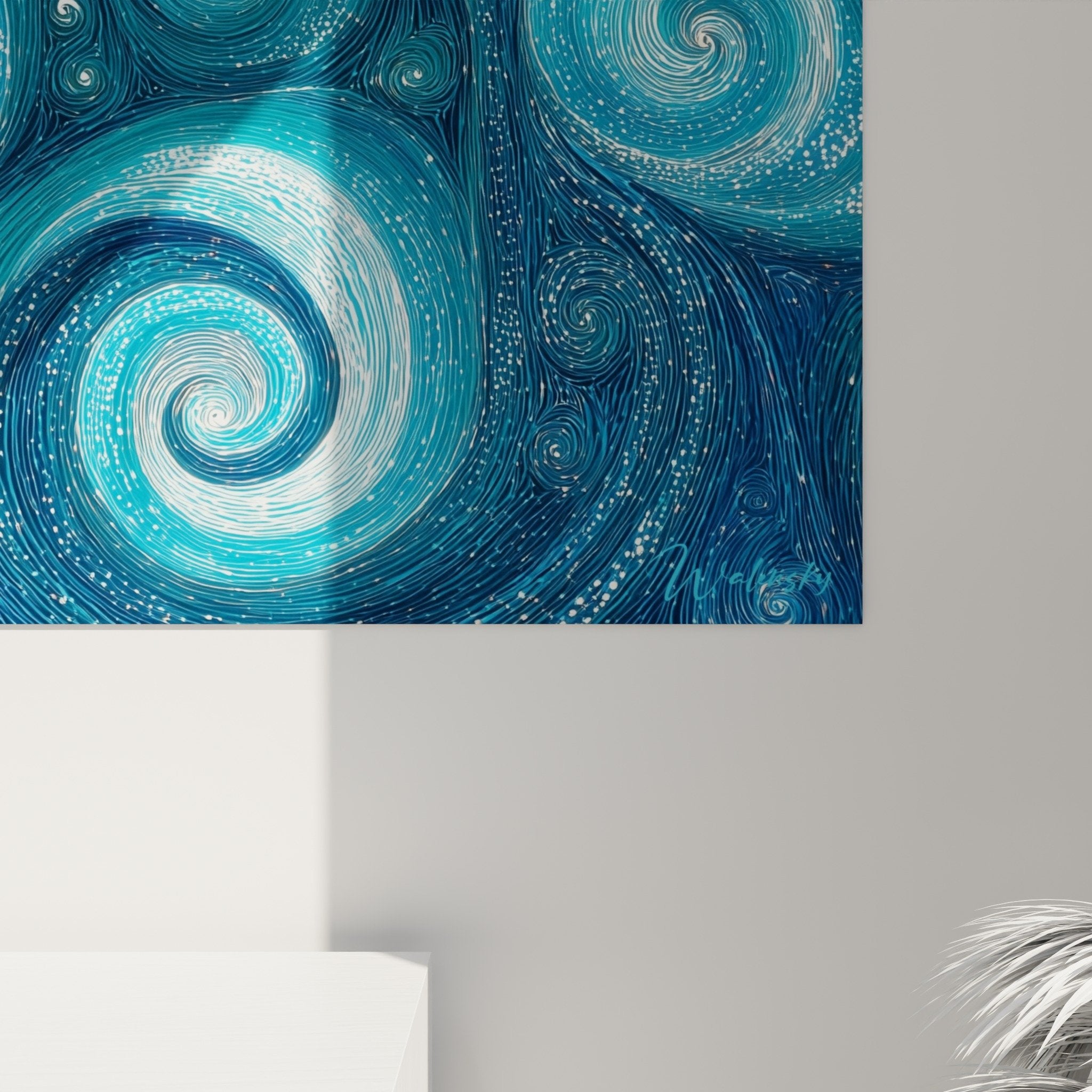 Blue spirals wall art modern living room decor feng shui north water harmony aquatic