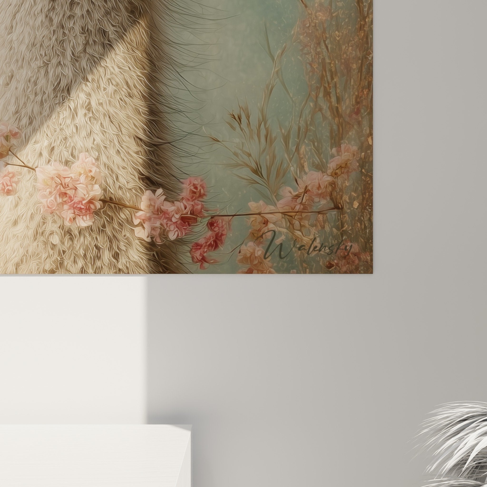 Gesamtansicht Strauß Blumenbild Wohnzimmer Wanddekoration moderne Wandkunst zeitgenössische Tierkunst Krone