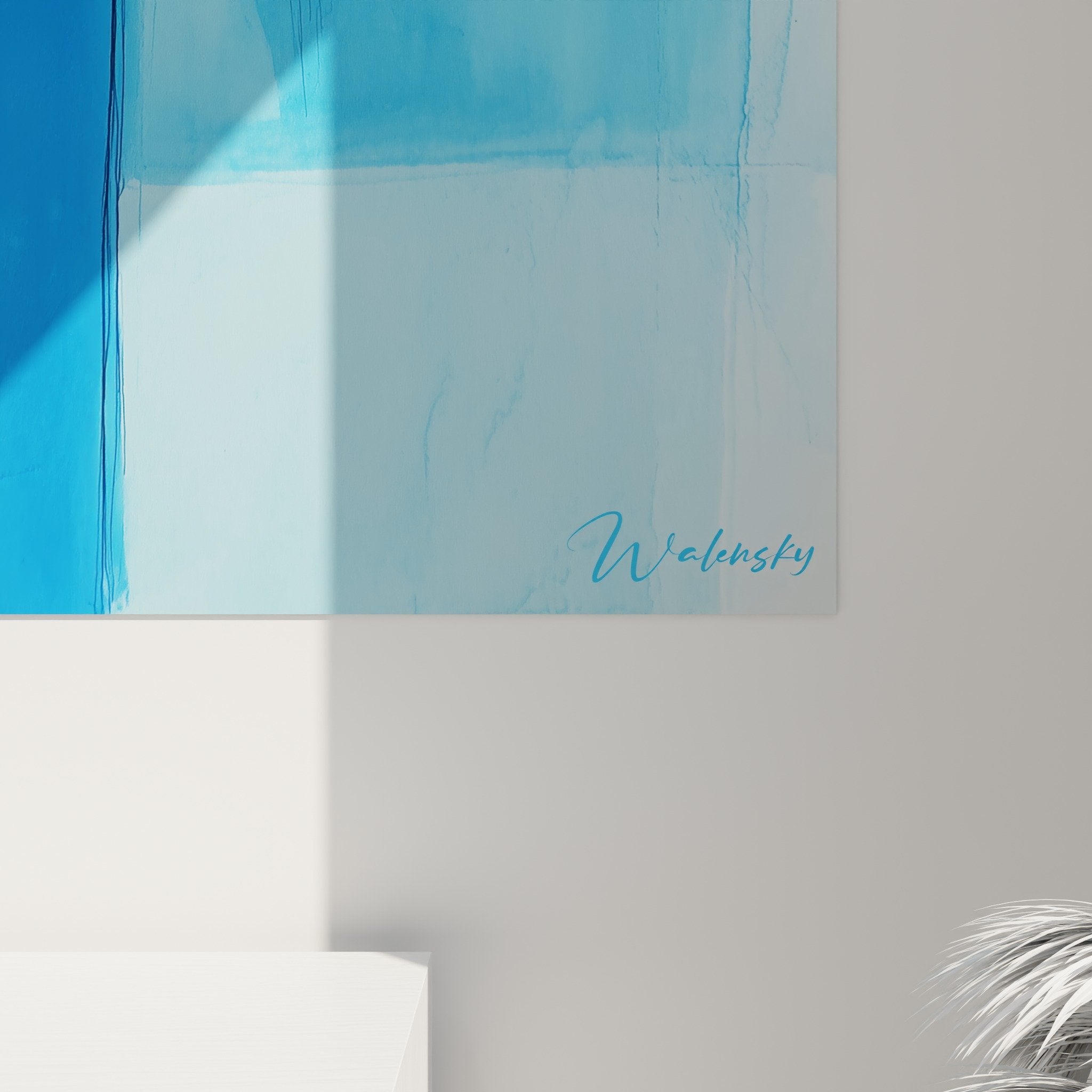 Vue ensemble tableau Barzoi bleu salon moderne portrait chien lévrier russe décoration murale tons bleus