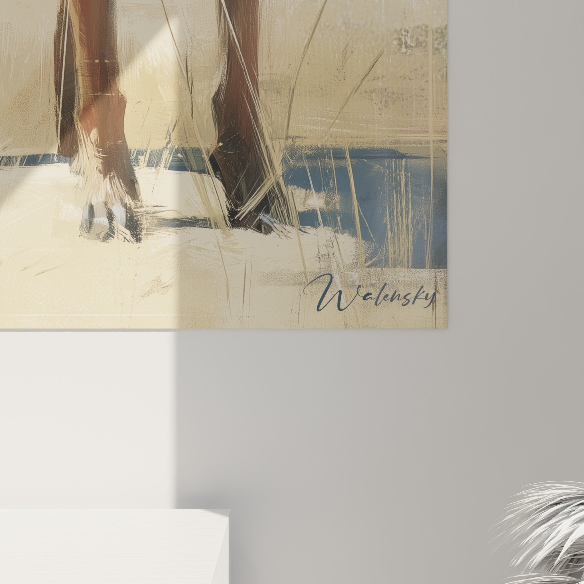 vista d'insieme quadro pastore belga salotto decorazione murale cane da guardia fedele arte contemporanea toni terrosi