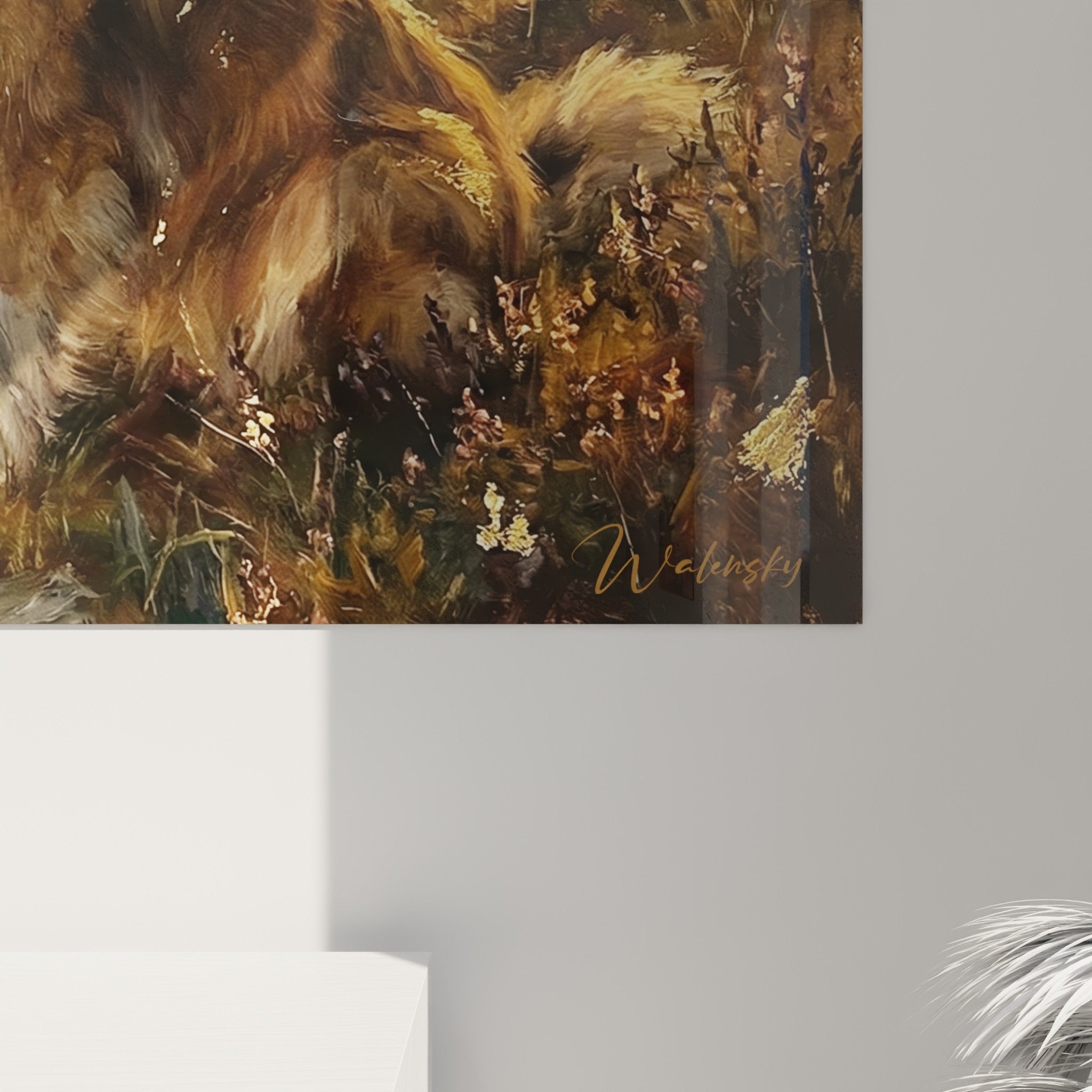 Vue ensemble tableau berger shetland salon decoration murale paysage pastoral tons chauds