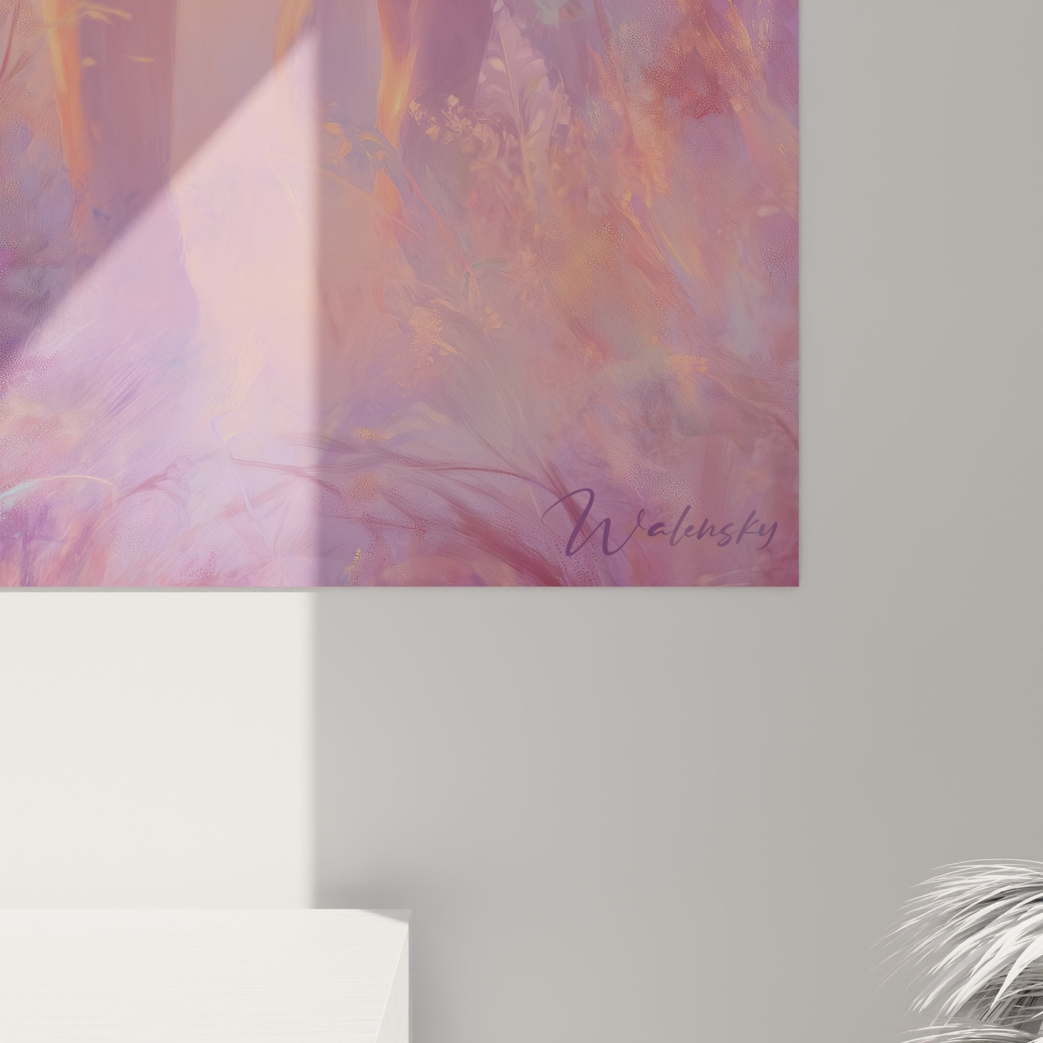 Vue ensemble tableau boxer decoration interieur salon couleurs pastel art mural chien portrait
