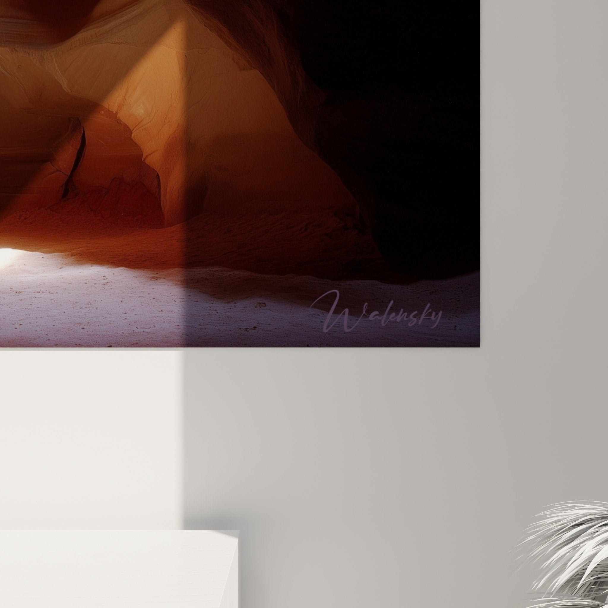 Full view canyon painting golden rays modern living room wall art sandy edition