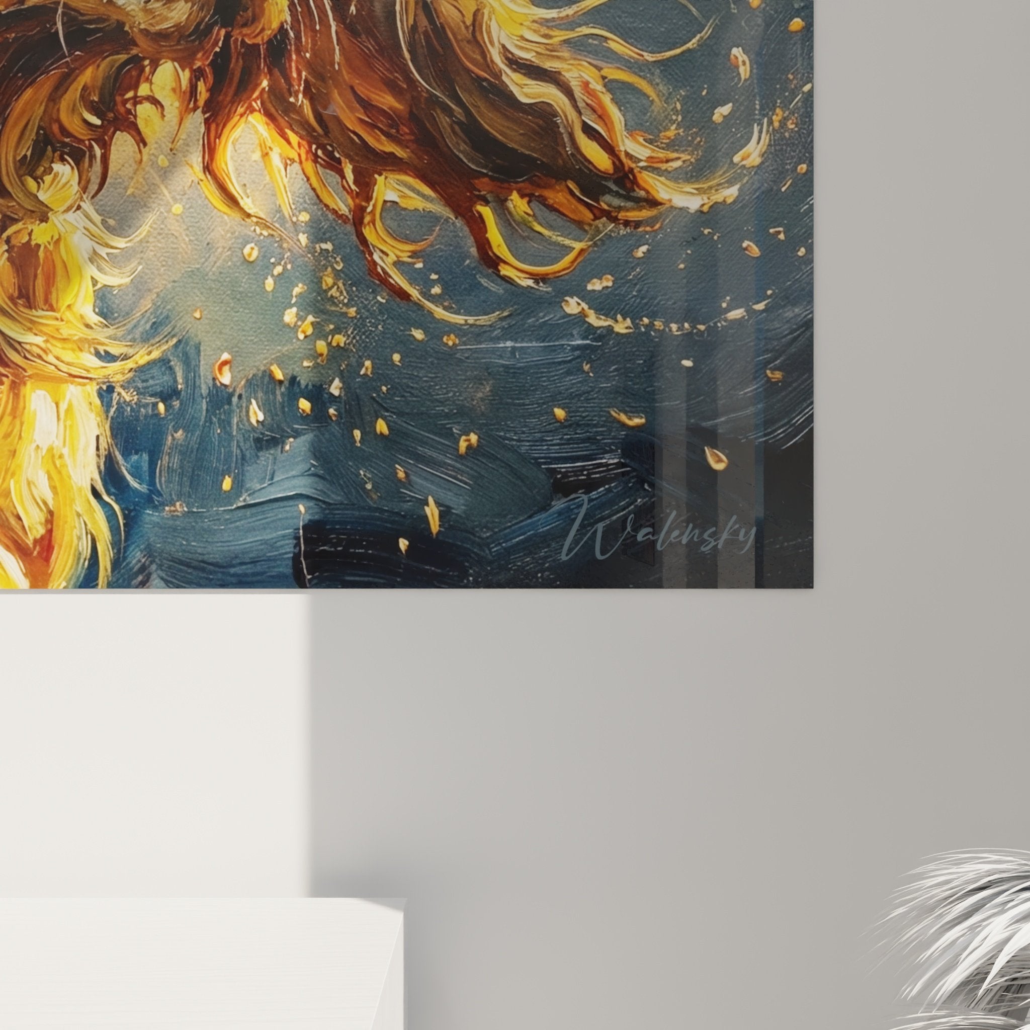 Vue d'ensemble du tableau Cocker tempête dans salon contemporain avec mobilier bois et décoration assortie