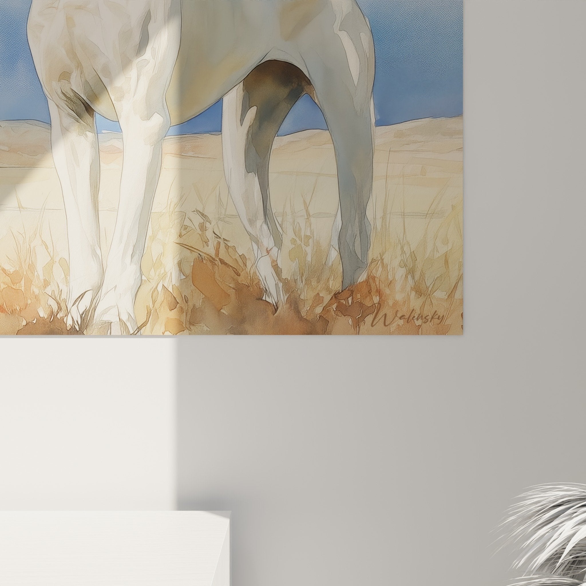 Overview of the Argentine Dogue artwork in modern living room with harmonious colors