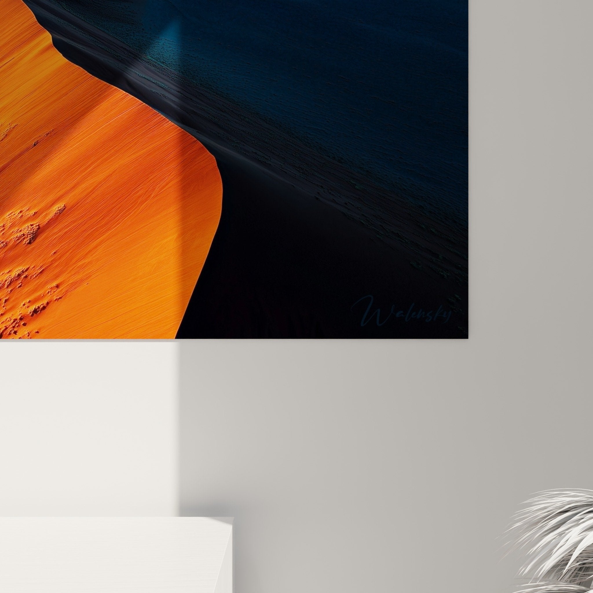 Panoramic orange painting overview in contemporary feng shui northeast living room