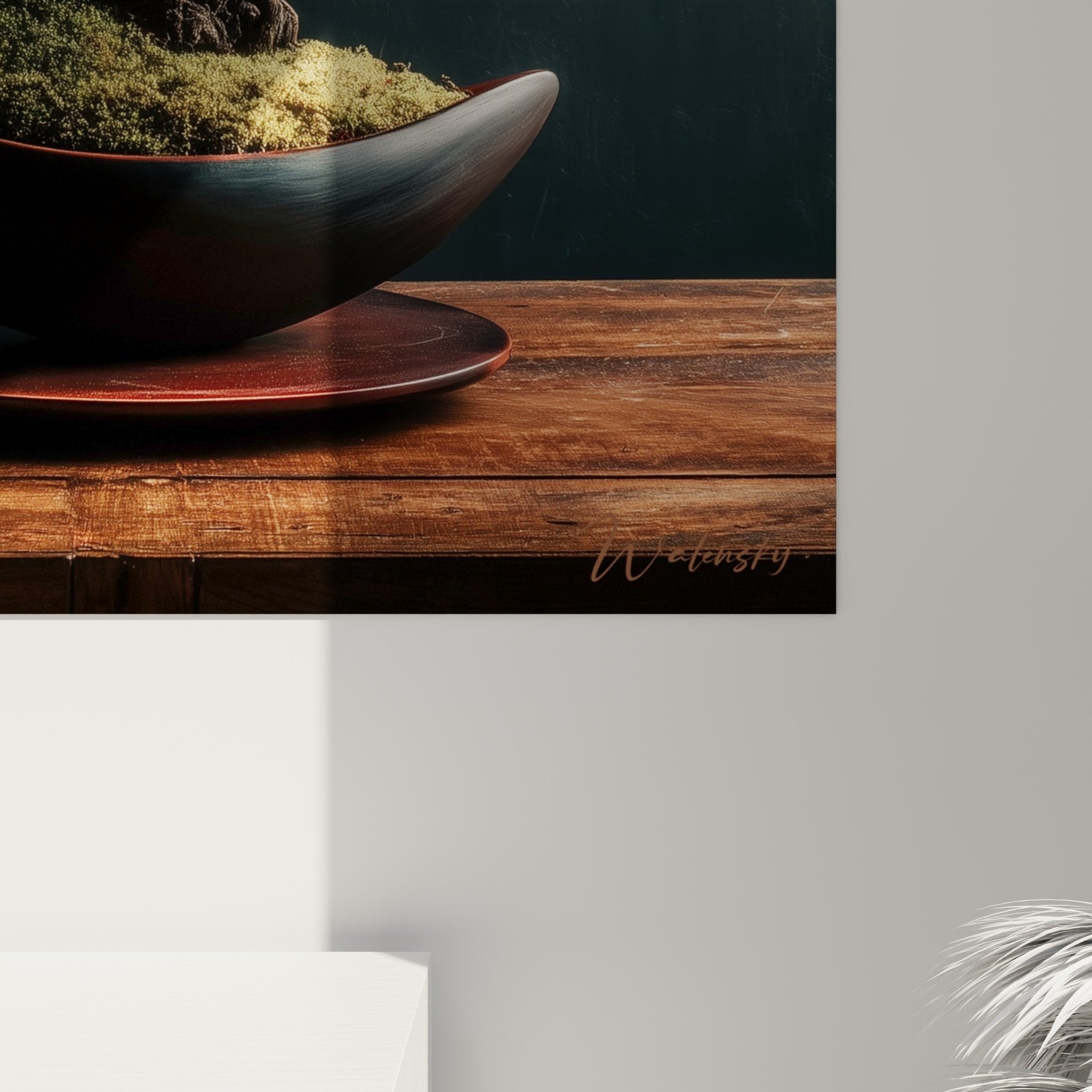Full view red orchid ikebana canvas modern living room wall art Japanese floral decoration