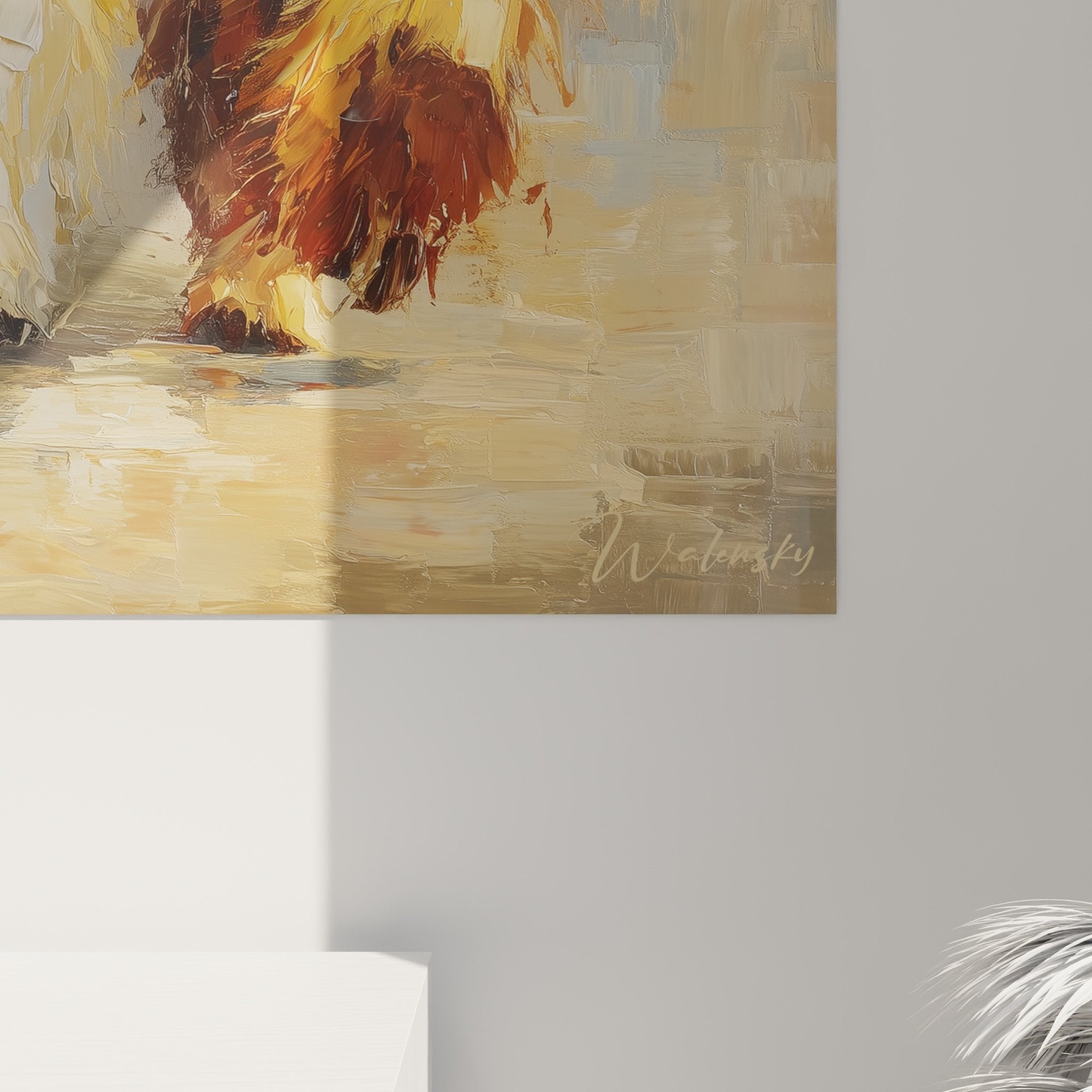 Vue ensemble tableau levriers afghans salon decoration murale tons chauds