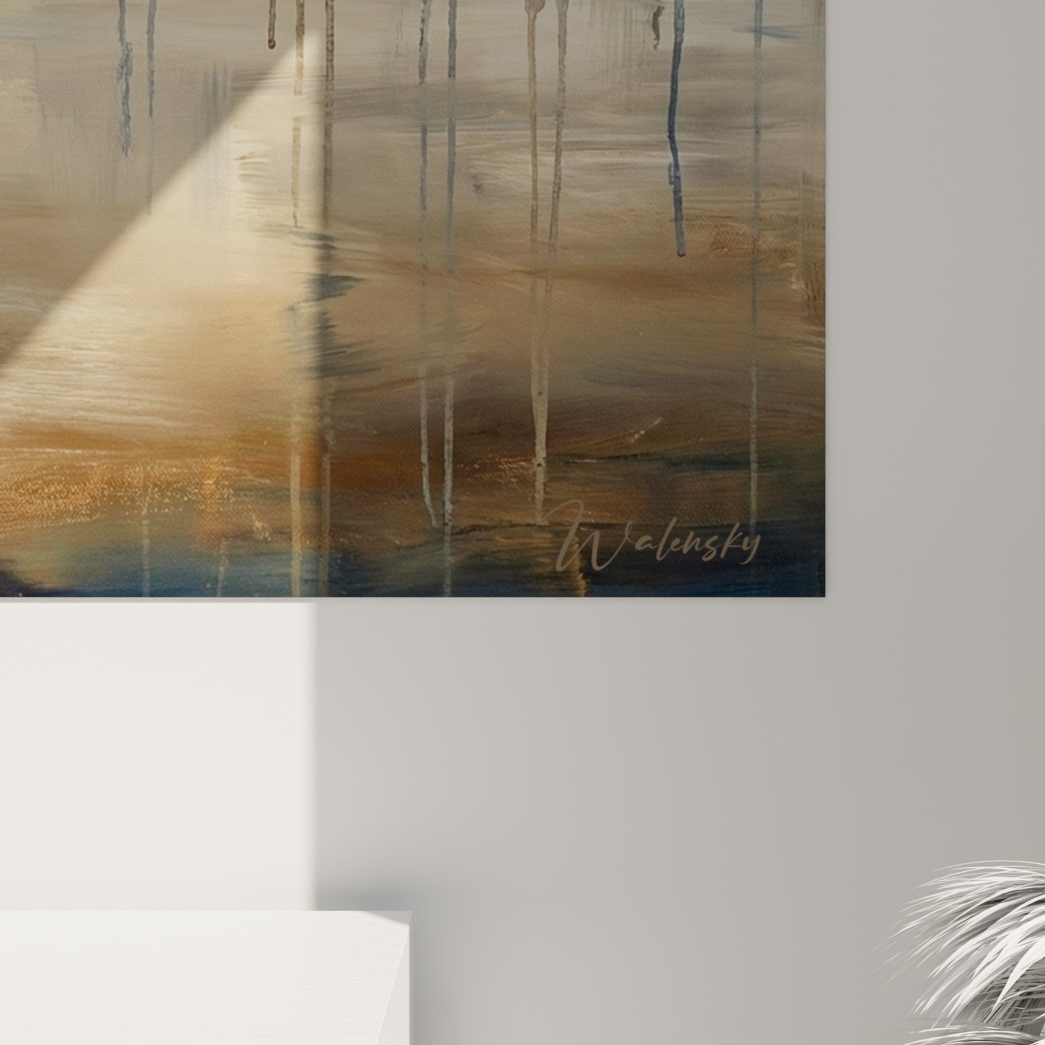 Vue ensemble tableau Manhattan pêcheur ponton urbain salon moderne décoration murale tons naturels apaisants