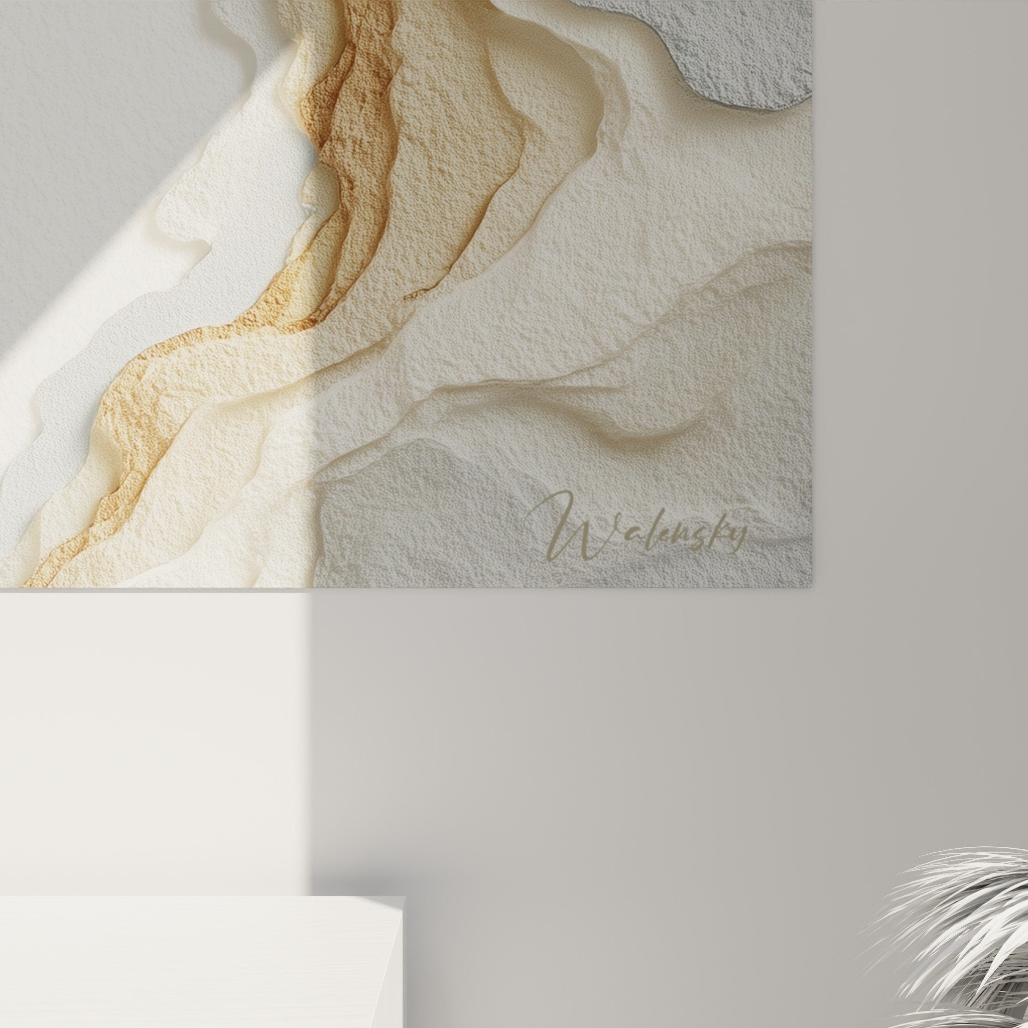 Abstract marble painting with blue and gold composition wall art for living room