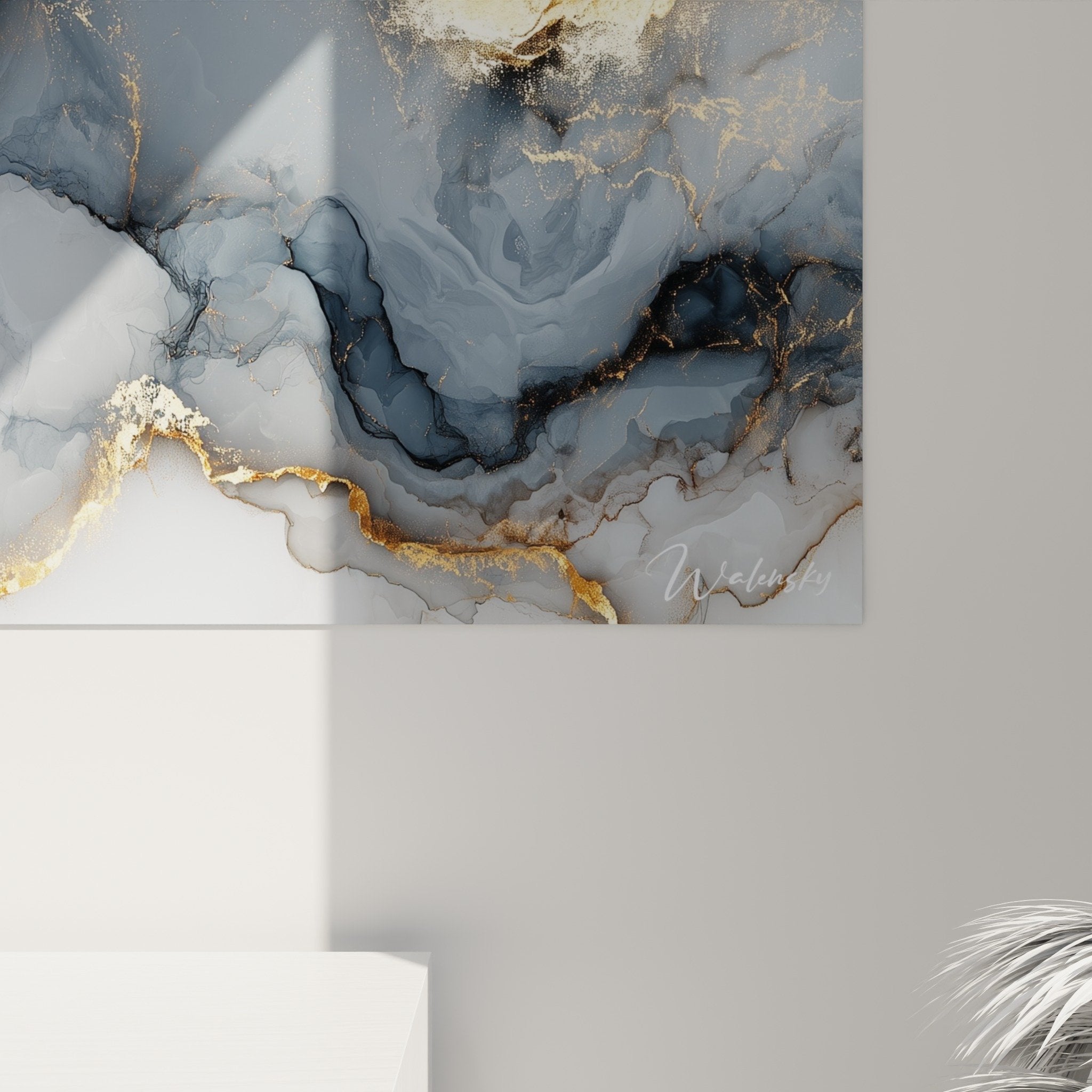 Abstract marble wall art modern living room golden blue flows refined mural decoration