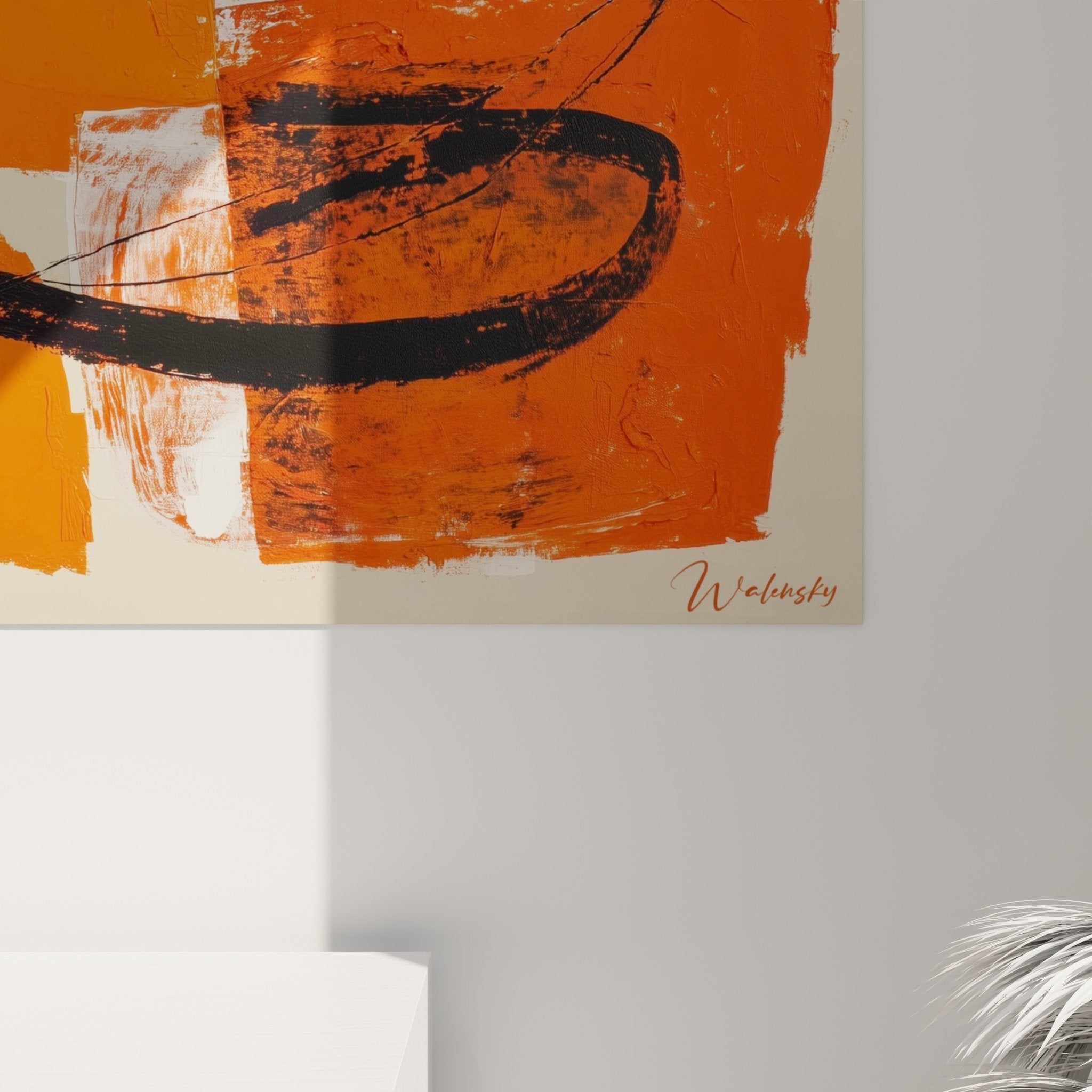 Abstract orange beige painting wall art modern living room feng shui south fire decor ambiance