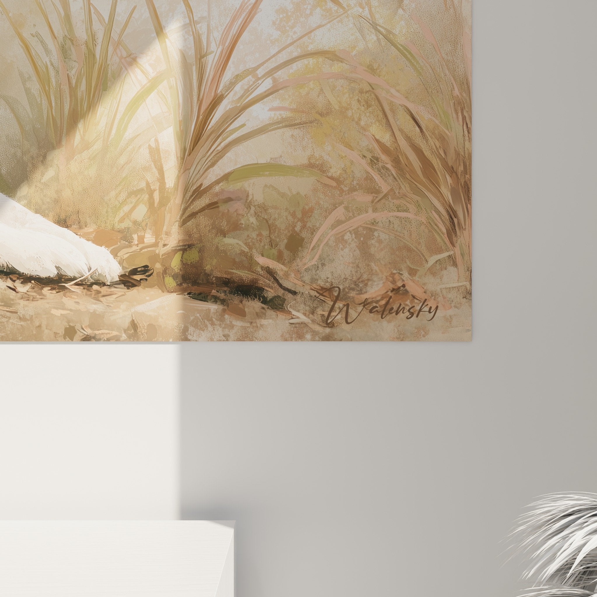 Vue ensemble tableau spitz japonais déco salon tons chauds mobilier bois clair ambiance zen cocooning