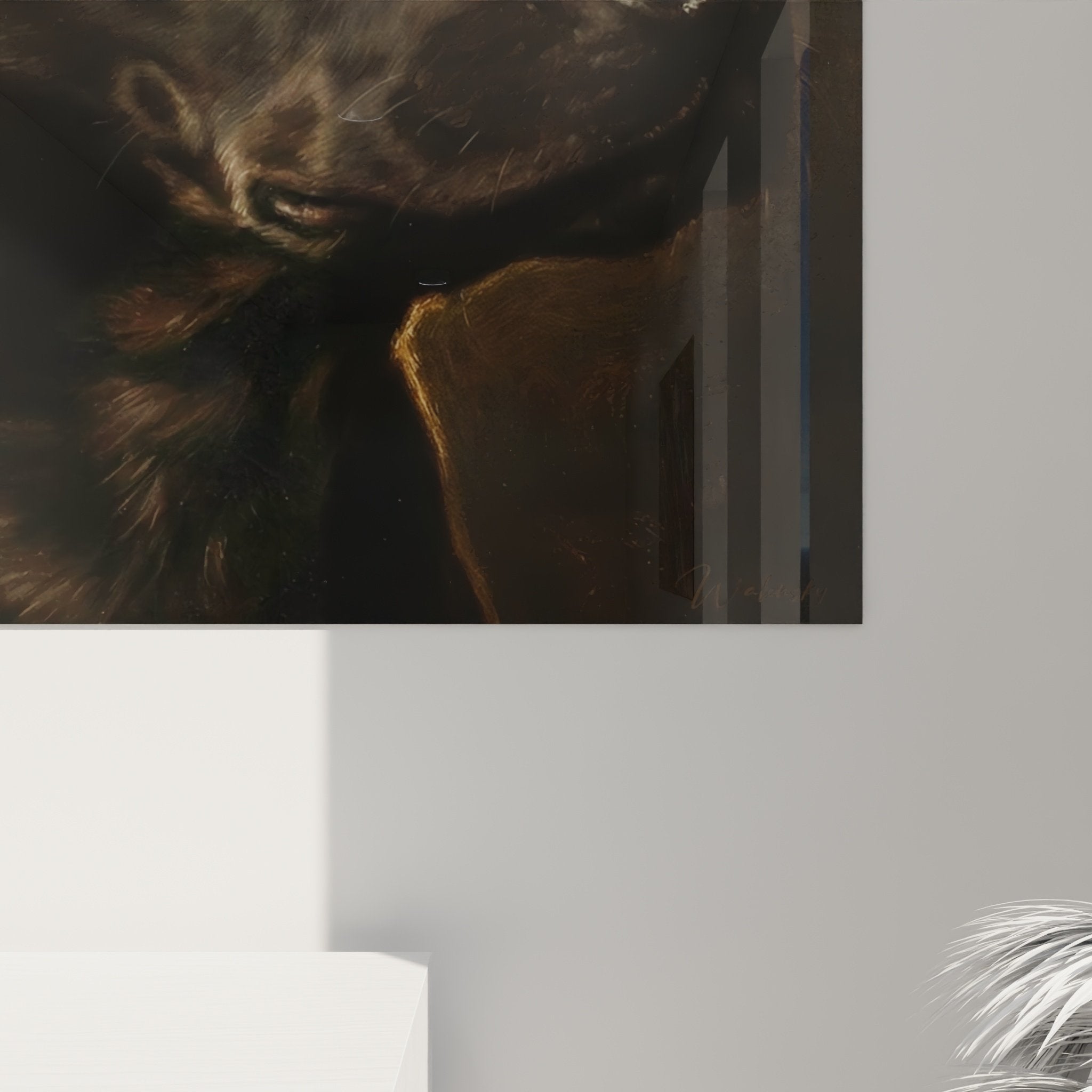 Vista d'insieme quadro Staffordshire Bull Terrier in soggiorno contemporaneo con decorazione coordinata