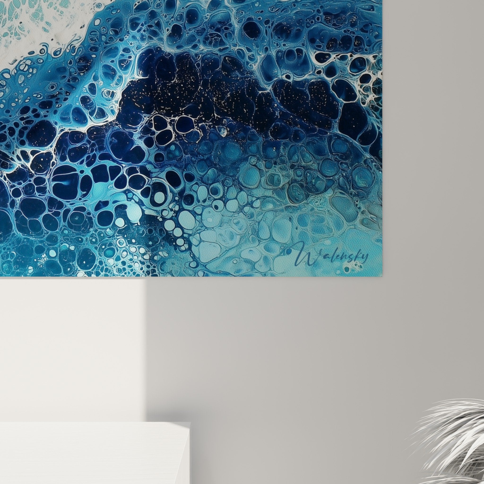 Full view ocean waves blue artwork living room feng shui north water decoration