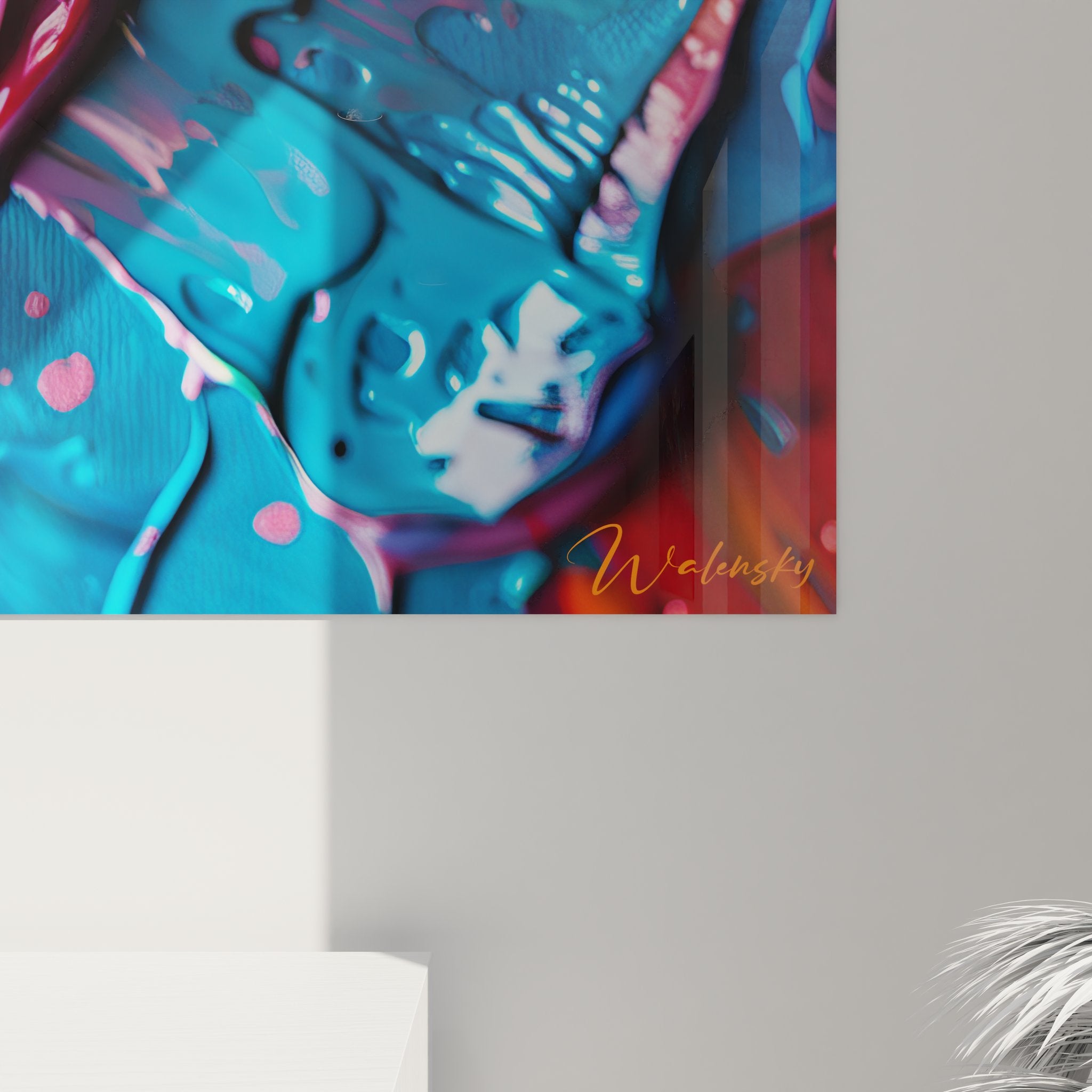 Vue ensemble tableau abstrait peinture acrylique multicolore art contemporain mural