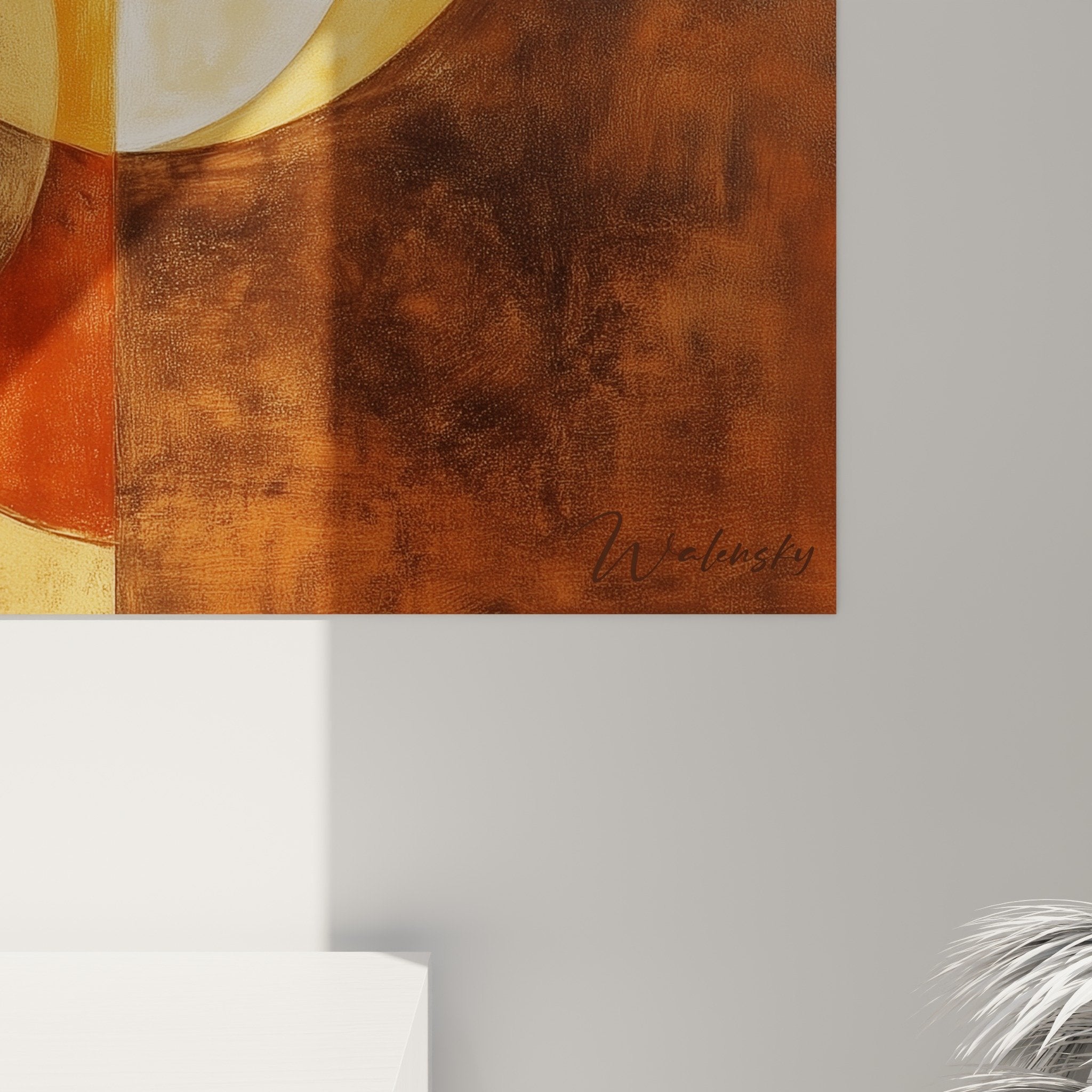 vue ensemble tableau abstrait cercles geometriques palette terrestre decoration moderne