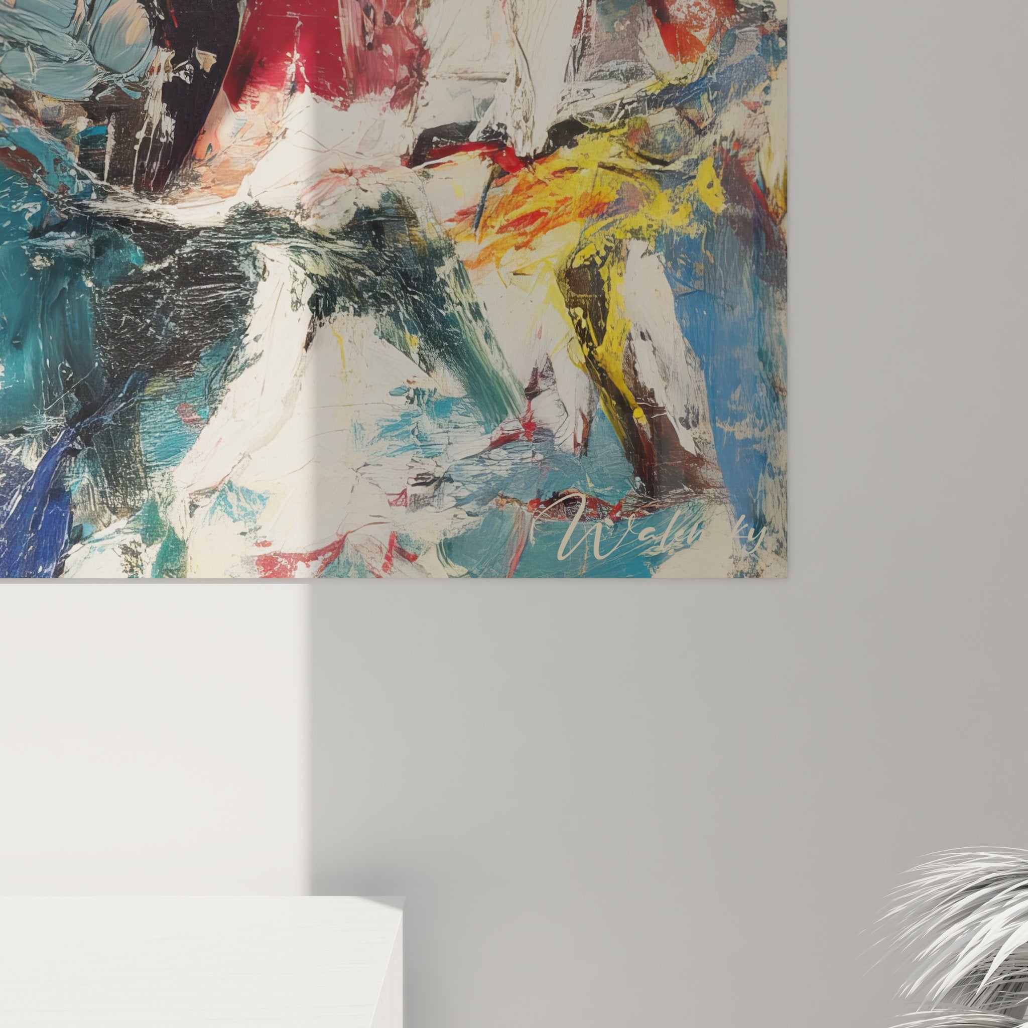 Vue ensemble tableau abstrait explosion couleurs décoration murale art contemporain coloré