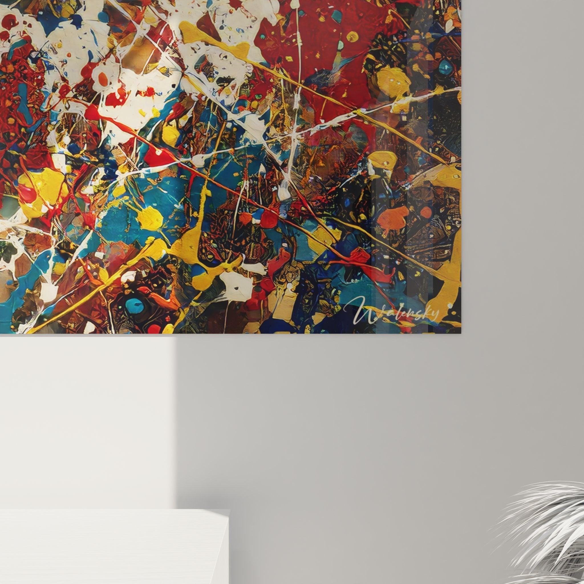 Vue ensemble tableau abstrait explosion couleurs peinture moderne murale art contemporain décoratif