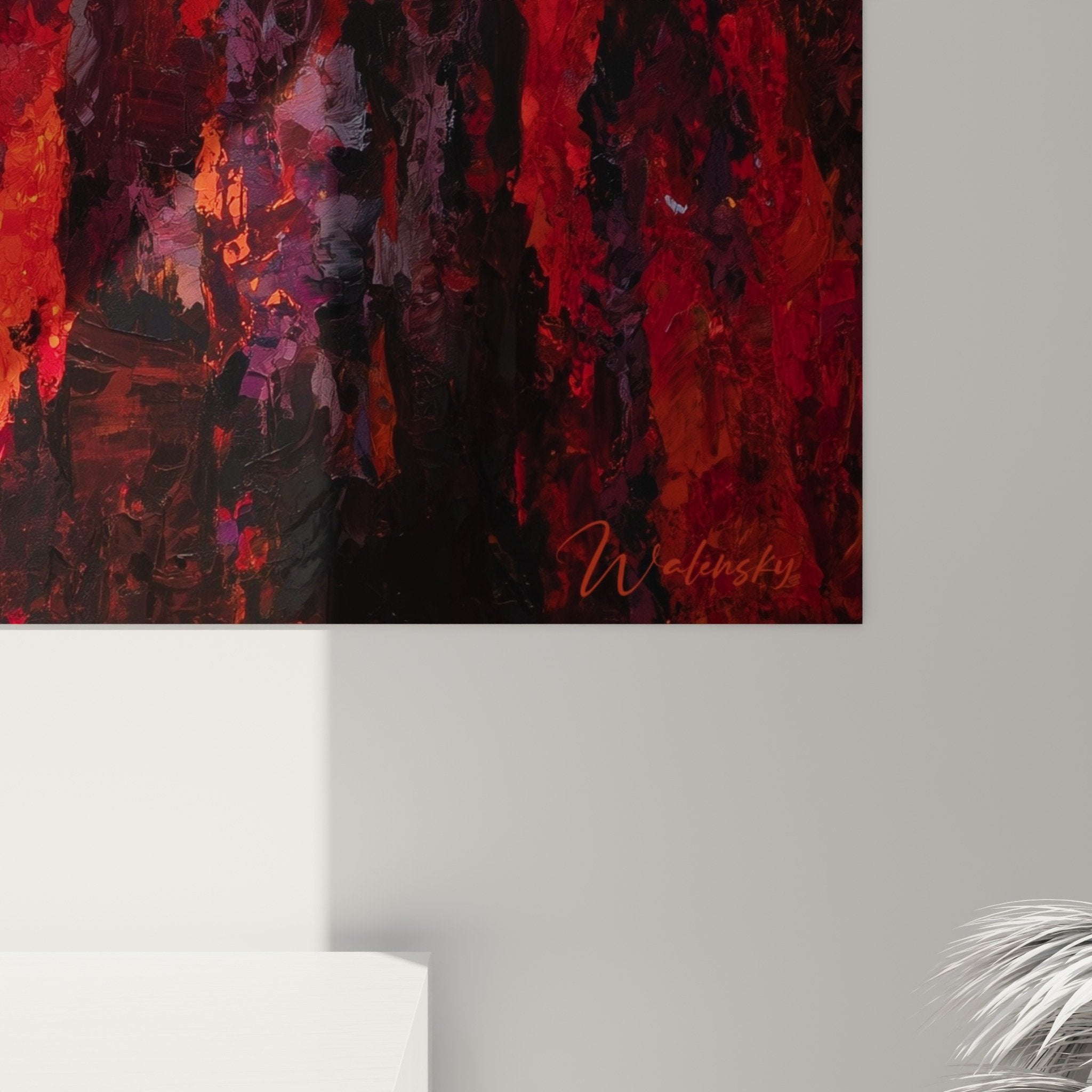 Abstract fire painting orange red feng shui south fire modern living room wall art view
