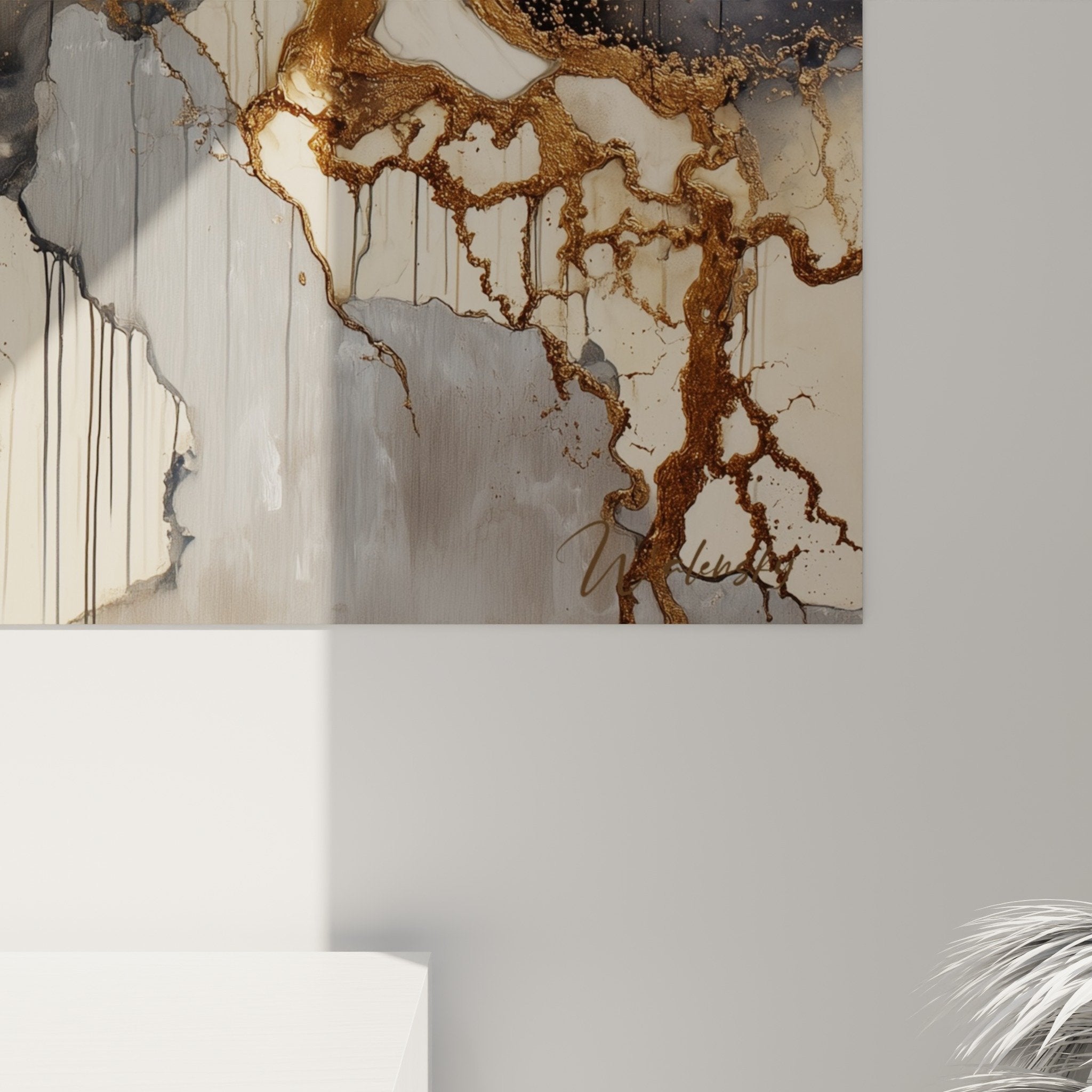 Abstract fluid beige artwork feng shui northeast earth modern wall art