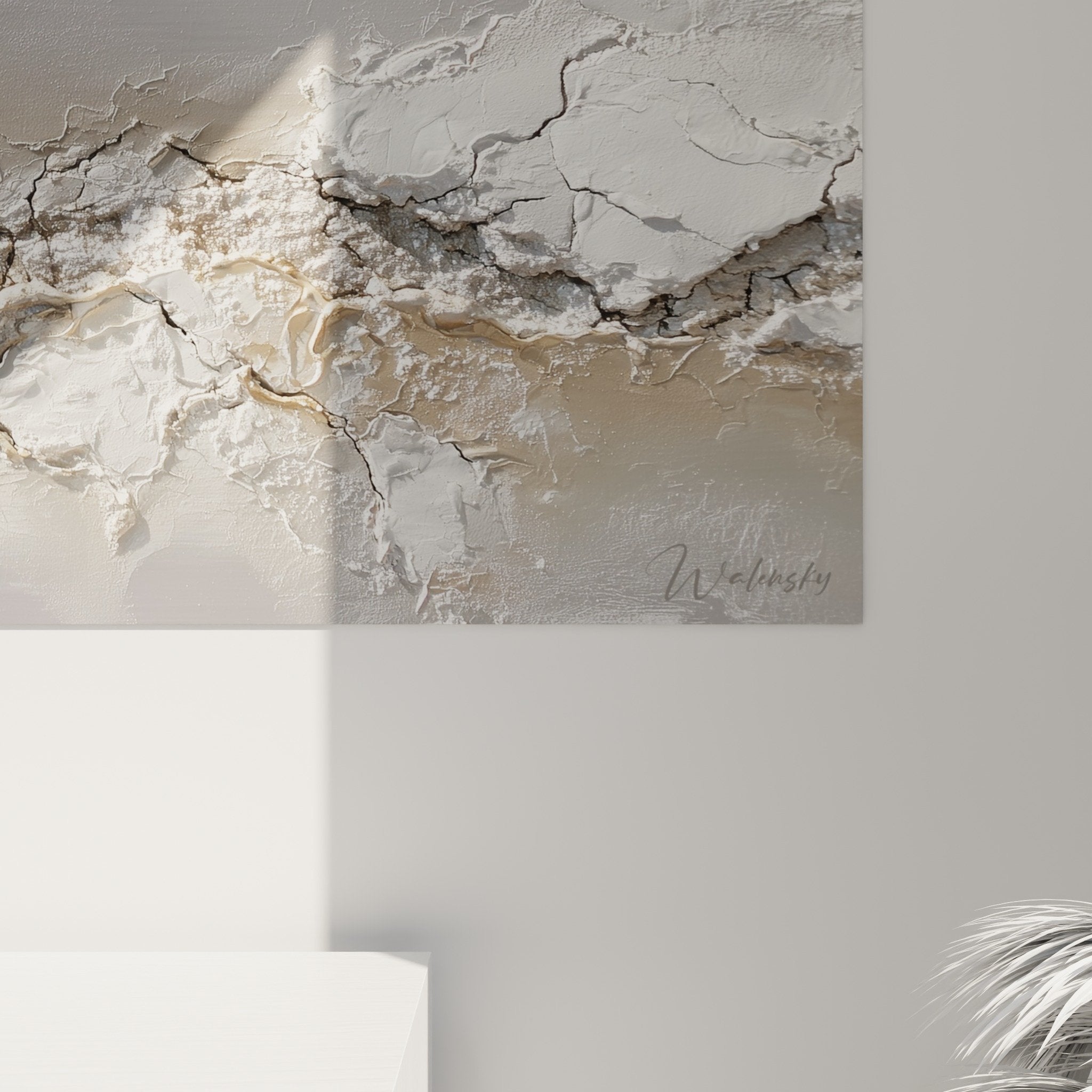Full view abstract gray white textured relief wall art feng shui northwest