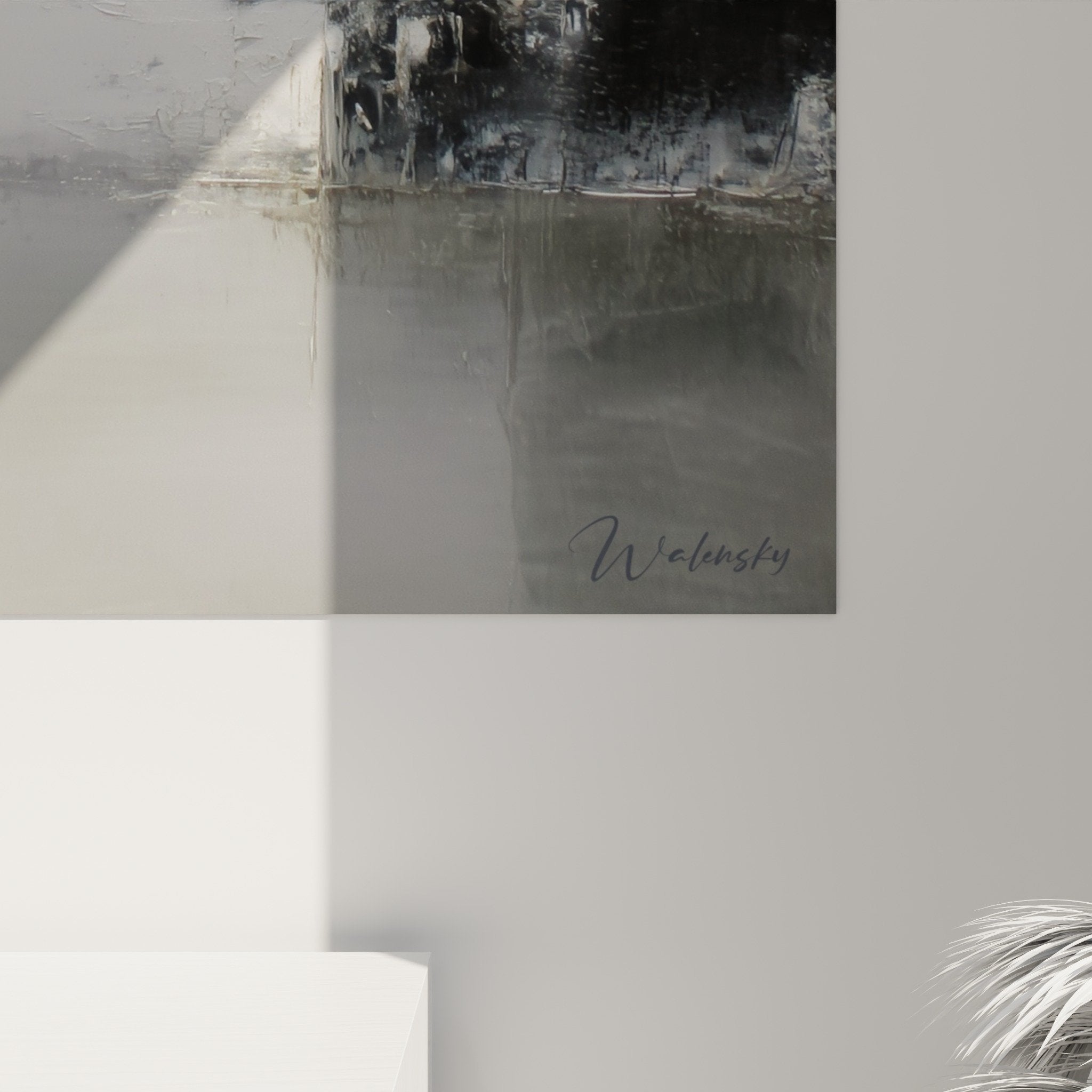 vue ensemble tableau abstrait gris blanc noir decoration murale moderne feng shui ouest metal
