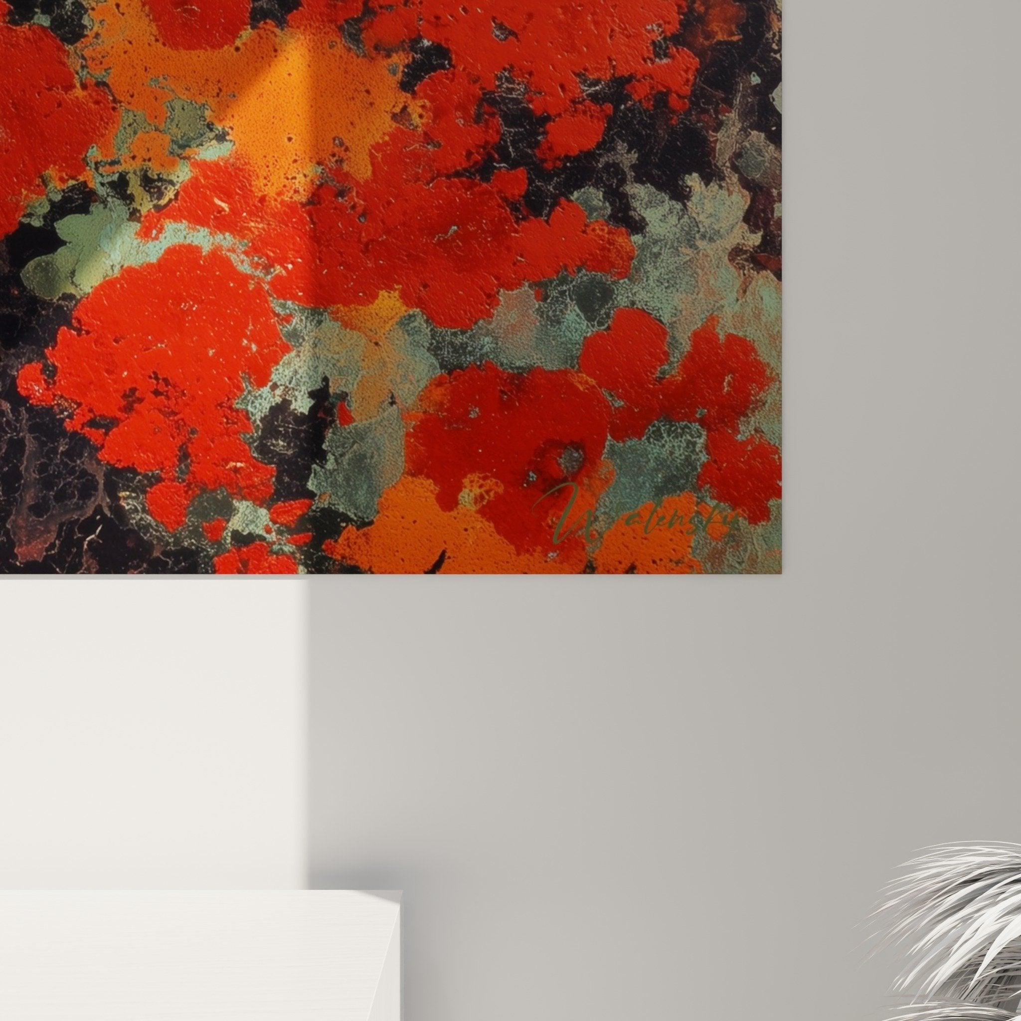 Abstract turquoise and red wall art panel interior decoration feng shui south fire contemporary design
