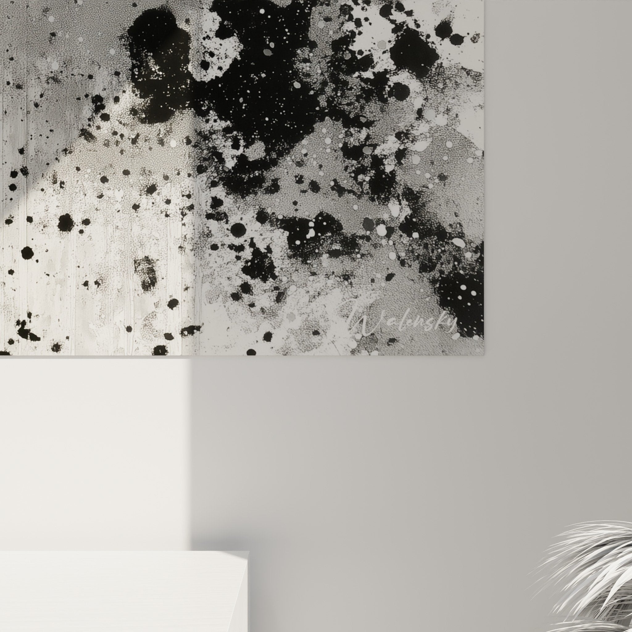 abstract black white painting ink projection feng shui west metal living room wall decor