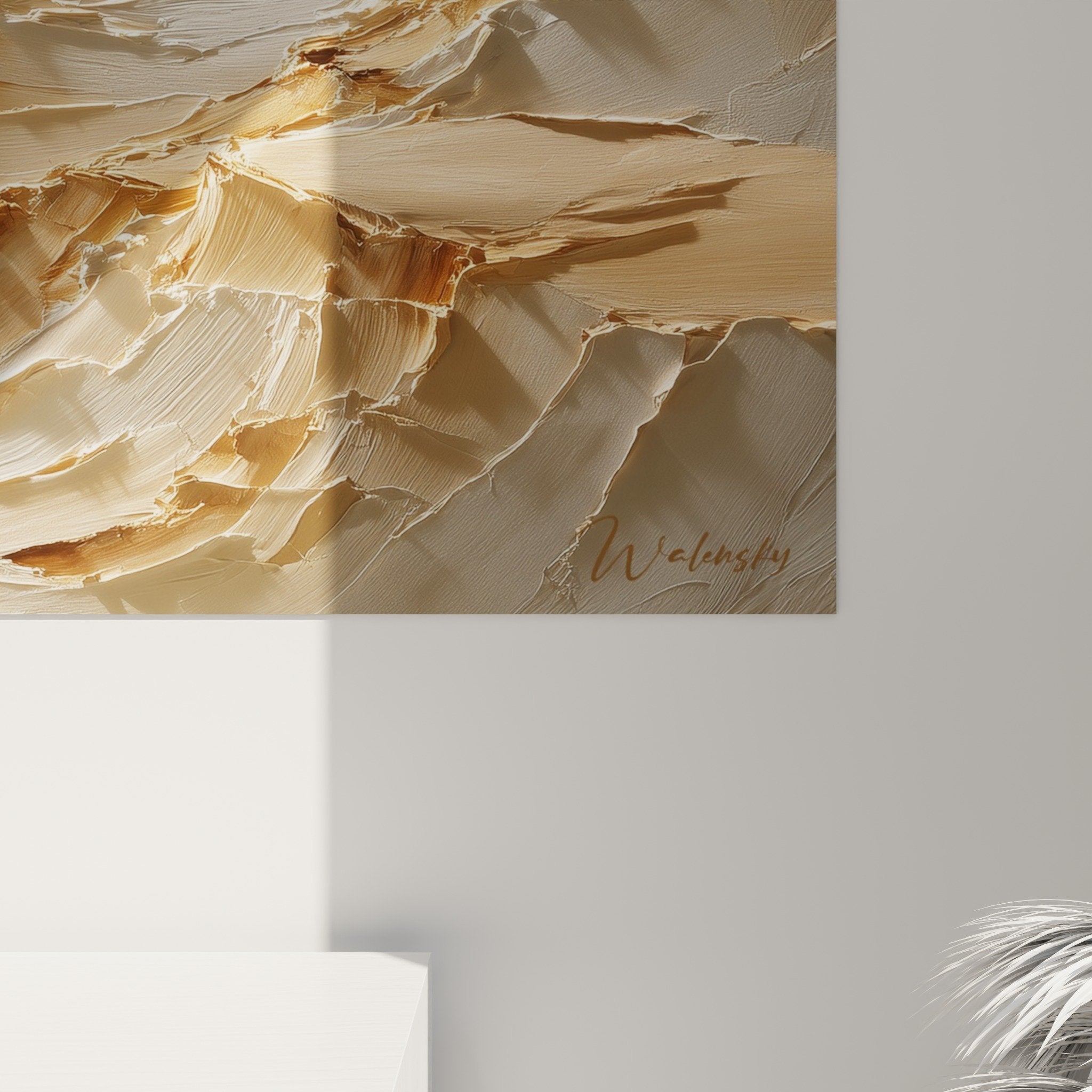 Abstract relief painting beige brown wall art in modern interior feng shui earth center decor