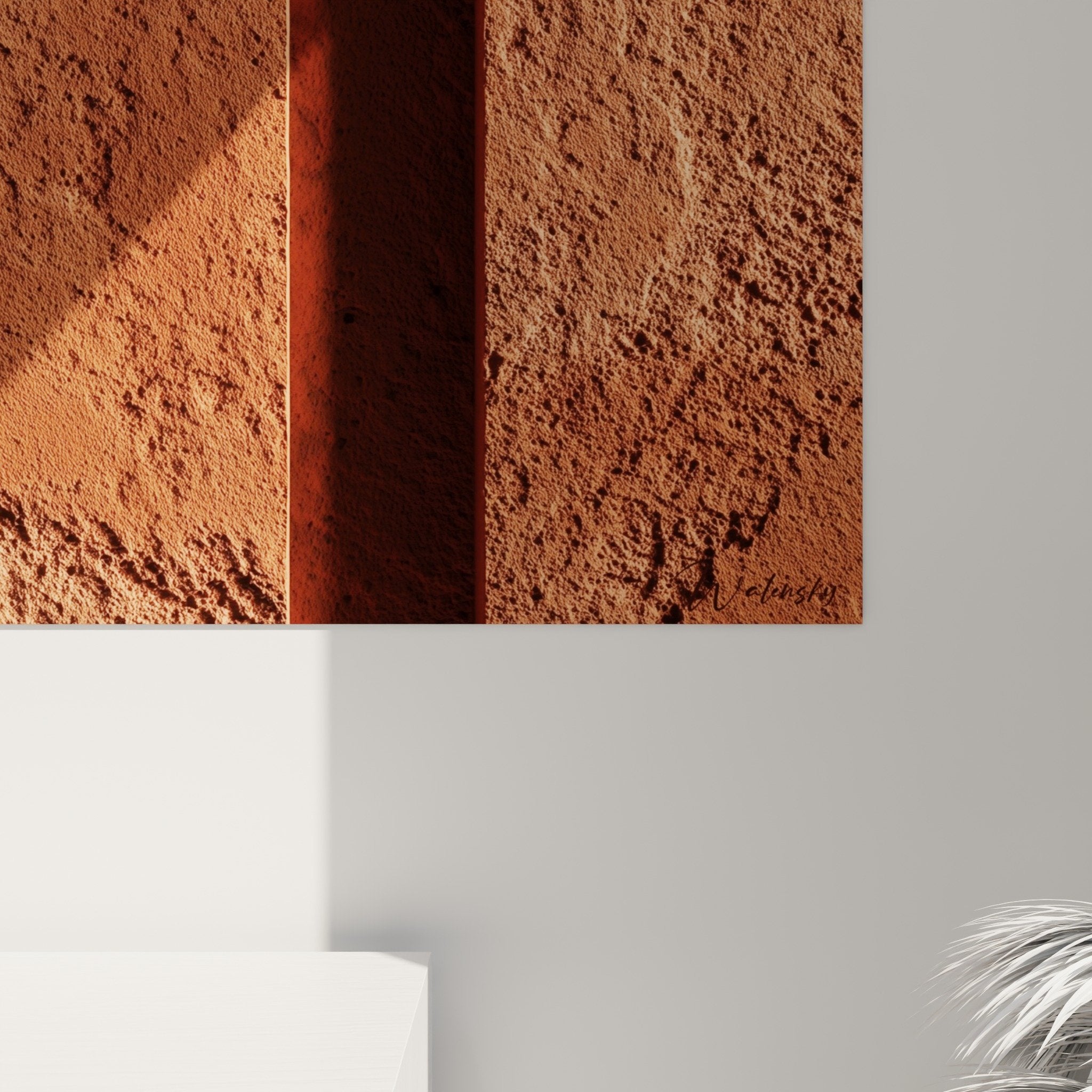Vue ensemble tableau relief abstrait terre cuite composition geometrique circulaire feng shui decoration