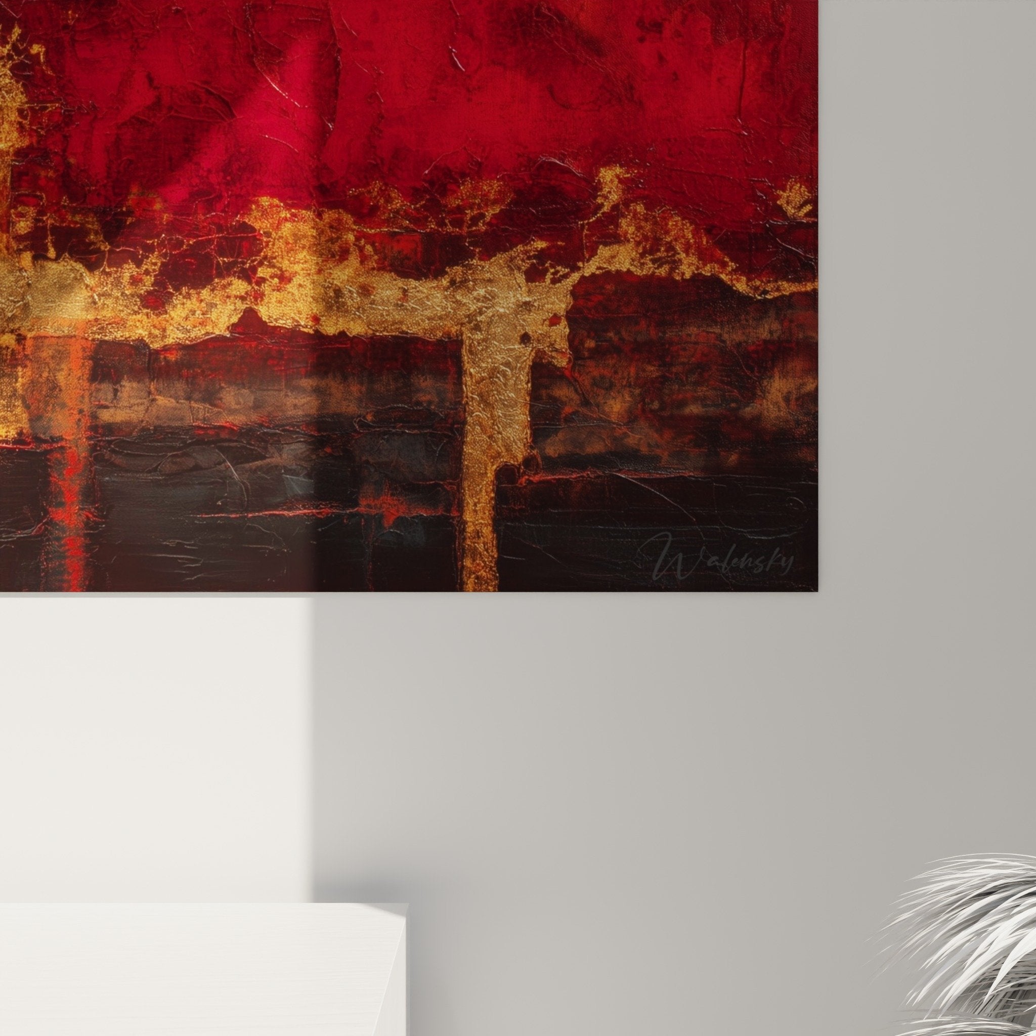 abstract red burgundy gold feng shui south fire wall art interior decoration overview