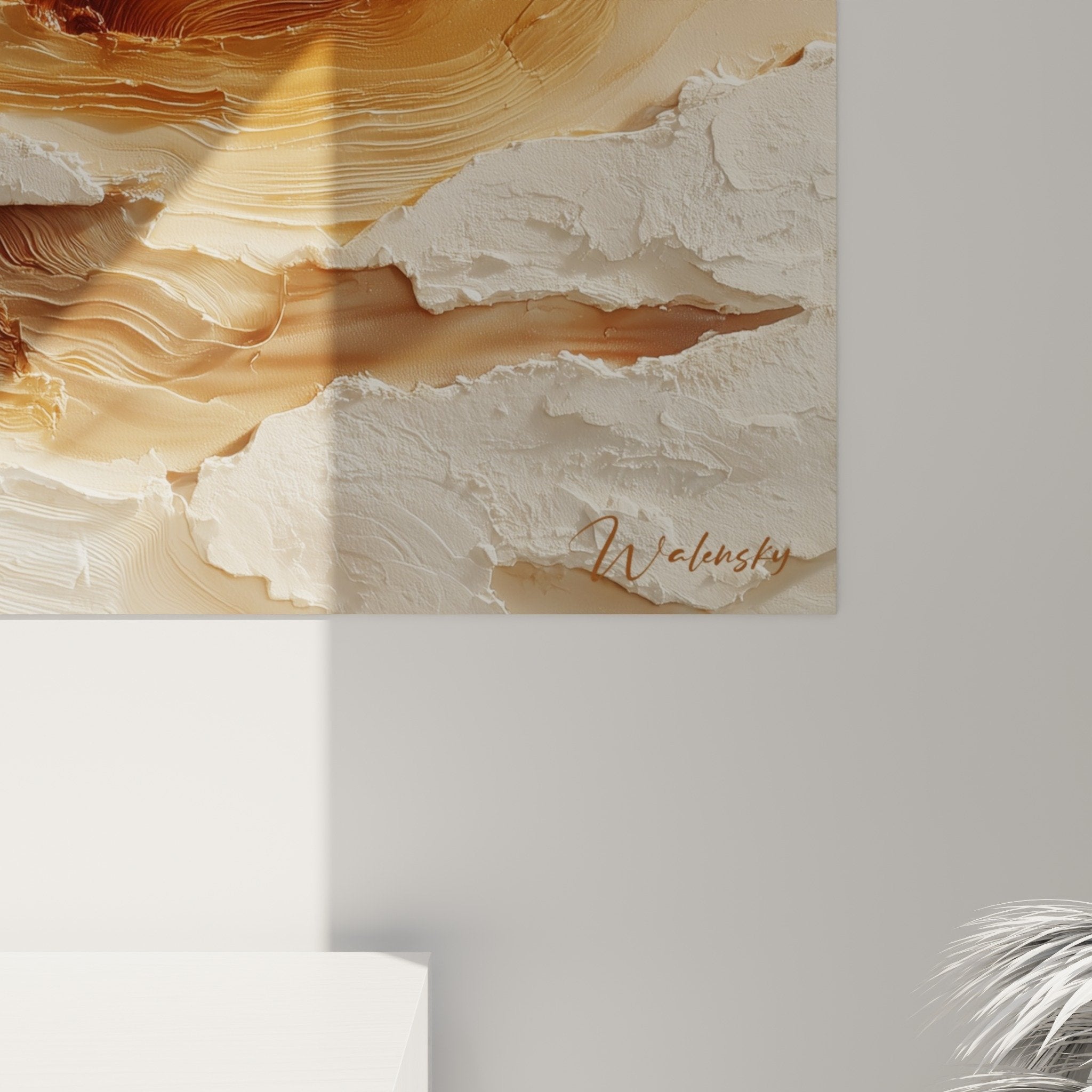 abstract painting beige terracotta living room wall decor feng shui earth center harmony