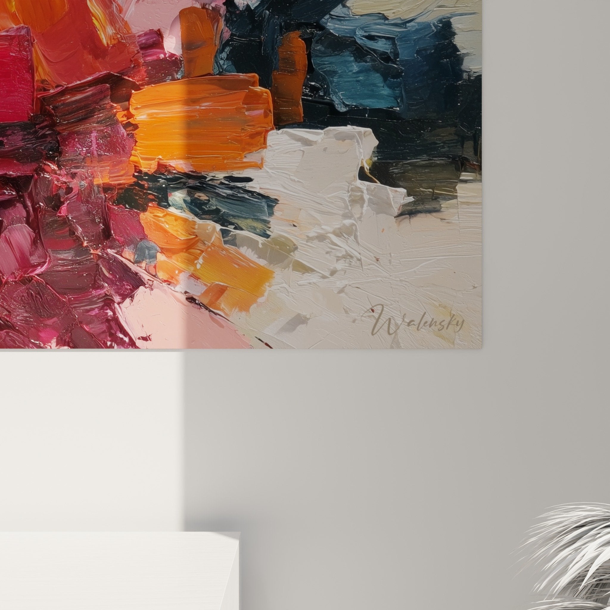Vue ensemble tableau abstrait couleurs chaudes decoration interieur feng shui sud feu salon