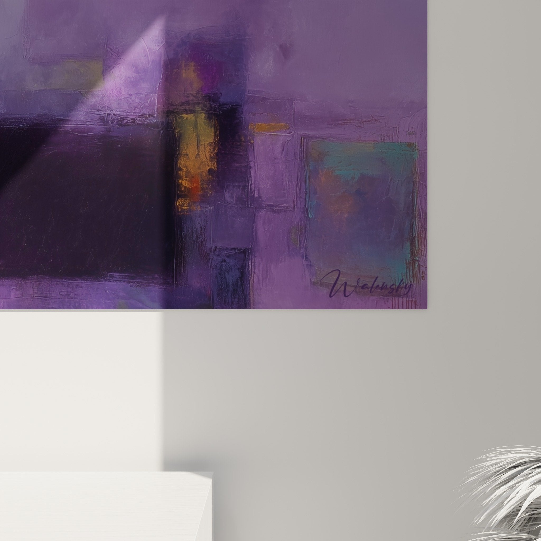 Abstract purple and gold wall art living room modern feng shui decor