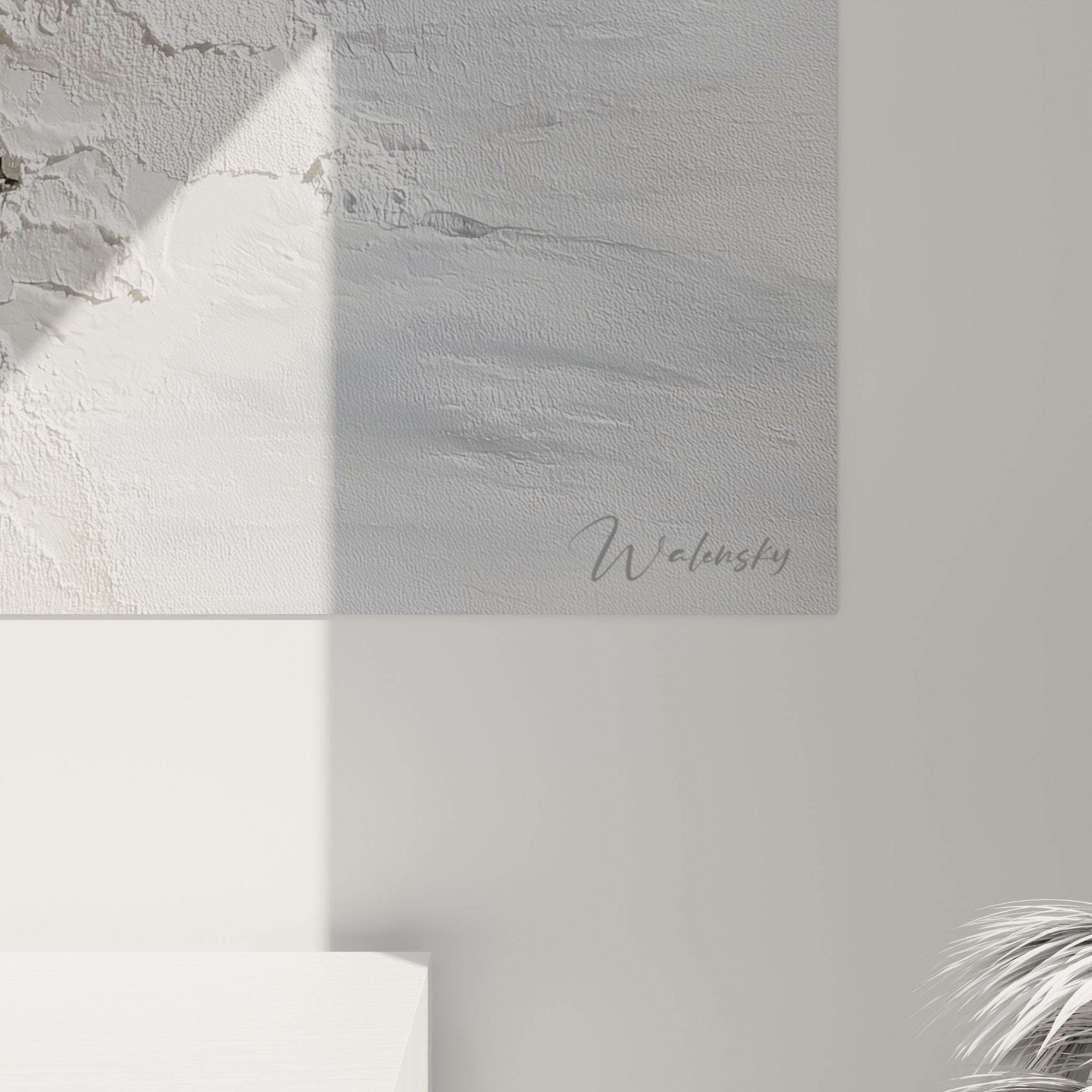 vue ensemble tableau abstrait textures blanches grises salon moderne feng shui nord ouest metal