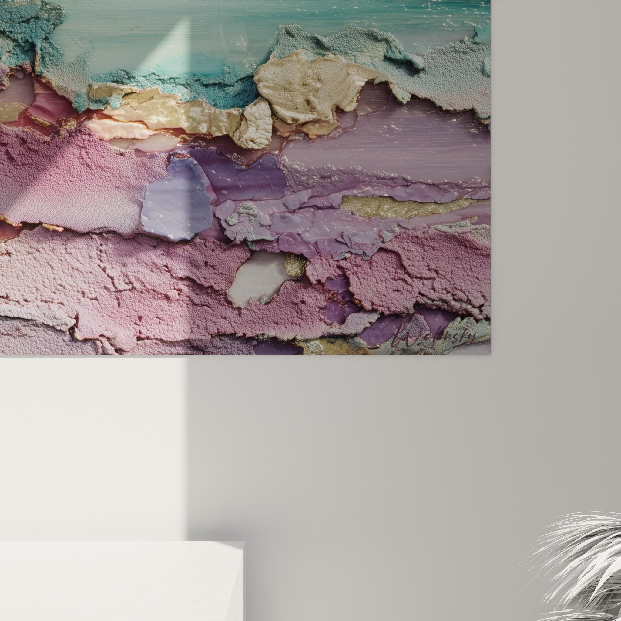 vue ensemble tableau abstrait pastel salon moderne decoration feng shui sud est bois harmonie couleurs