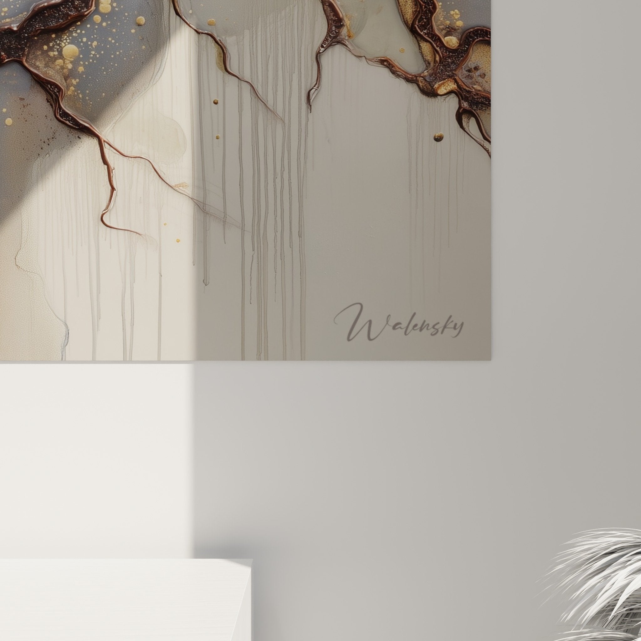 vue ensemble tableau abstrait terreux veines auriferes decoration murale feng shui element terre