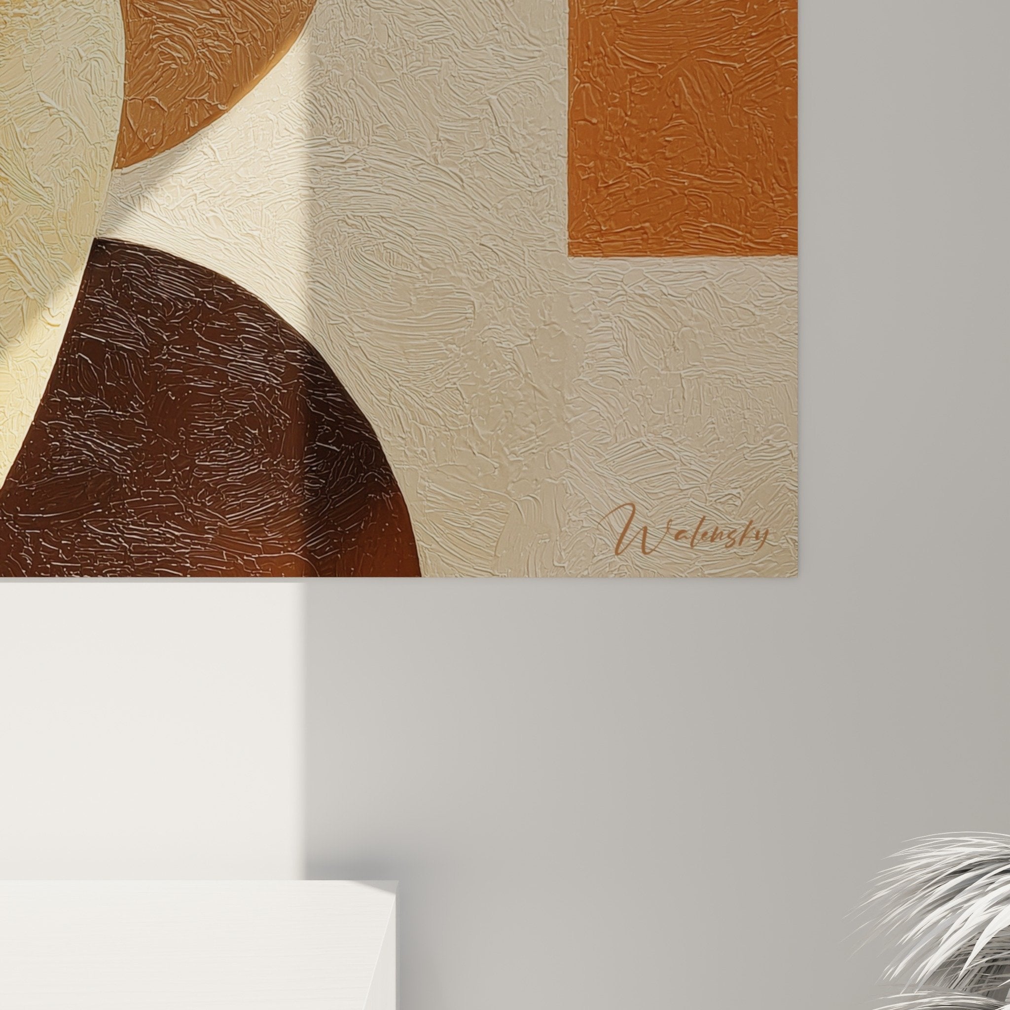 Abstract painting warm tones orange brown wall art feng shui northeast earth